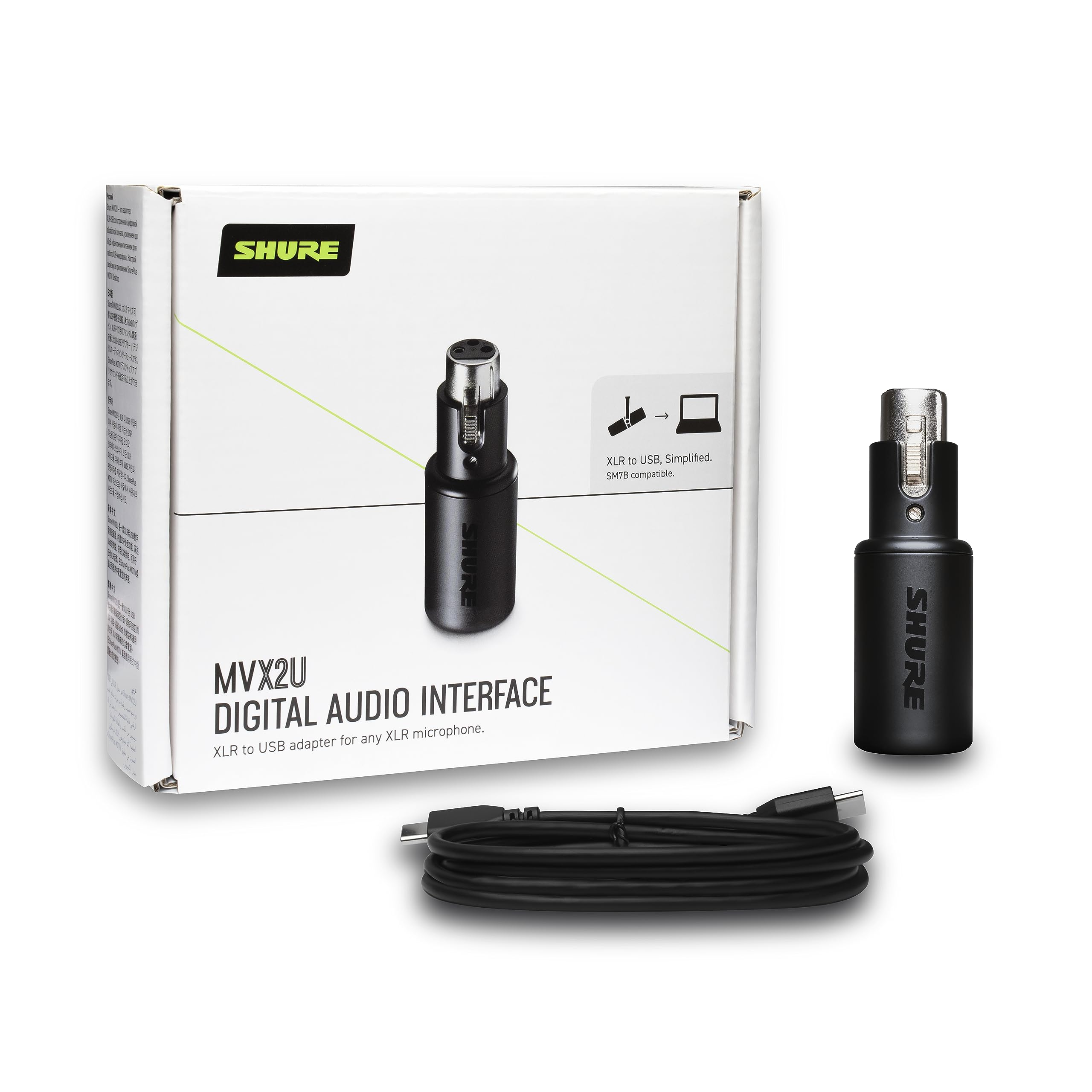 Shure Mvx2U Xlr-To-Usb Digital Interface With Headphone Jack, Integrated Pre-Amp With 60Db Gain Control, Zero-Latency Monitoring