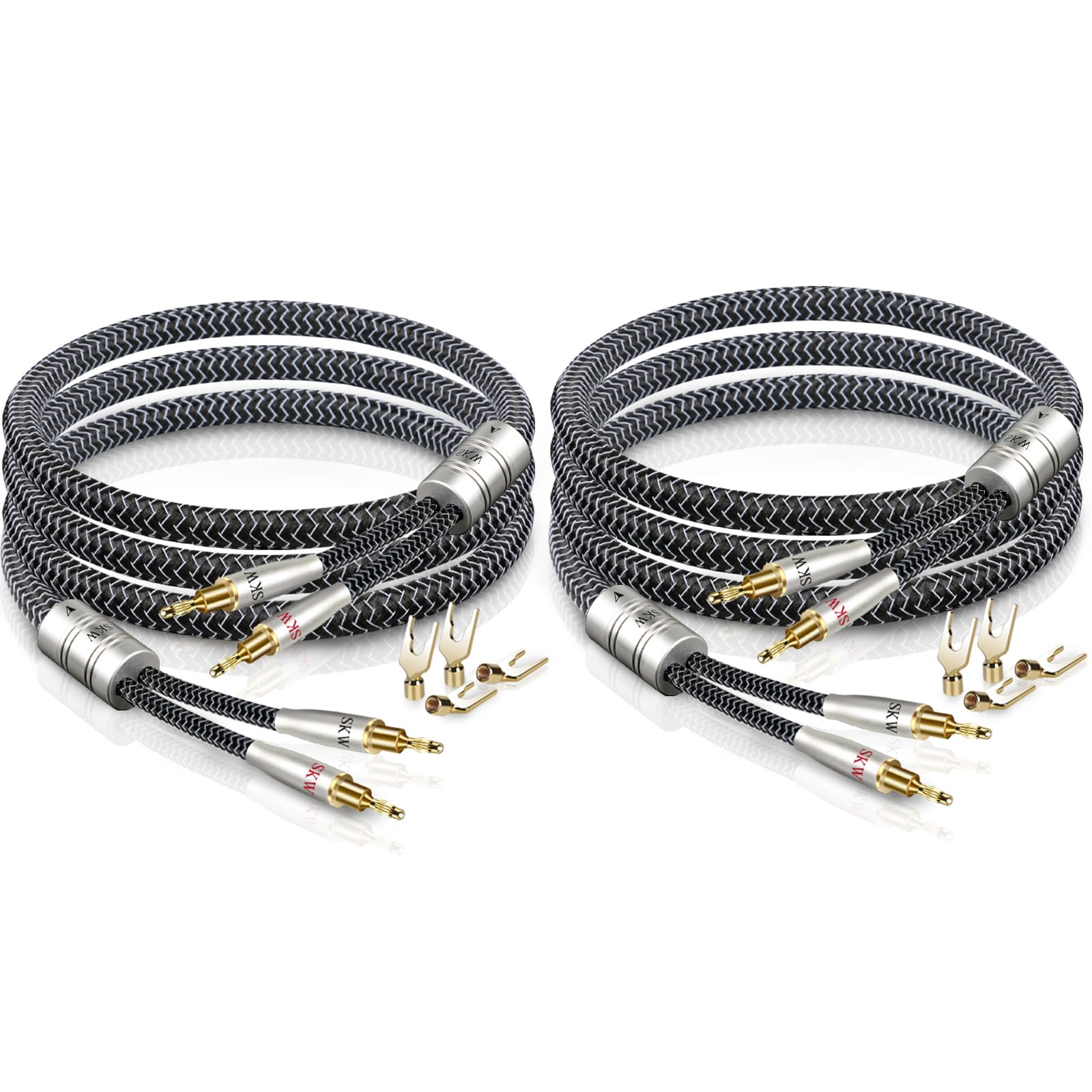 Skw High End Wg Series A Pair Speaker Cable With Convertible Banana And Spade Plugs 5Ft/1.5M (2 Cables)