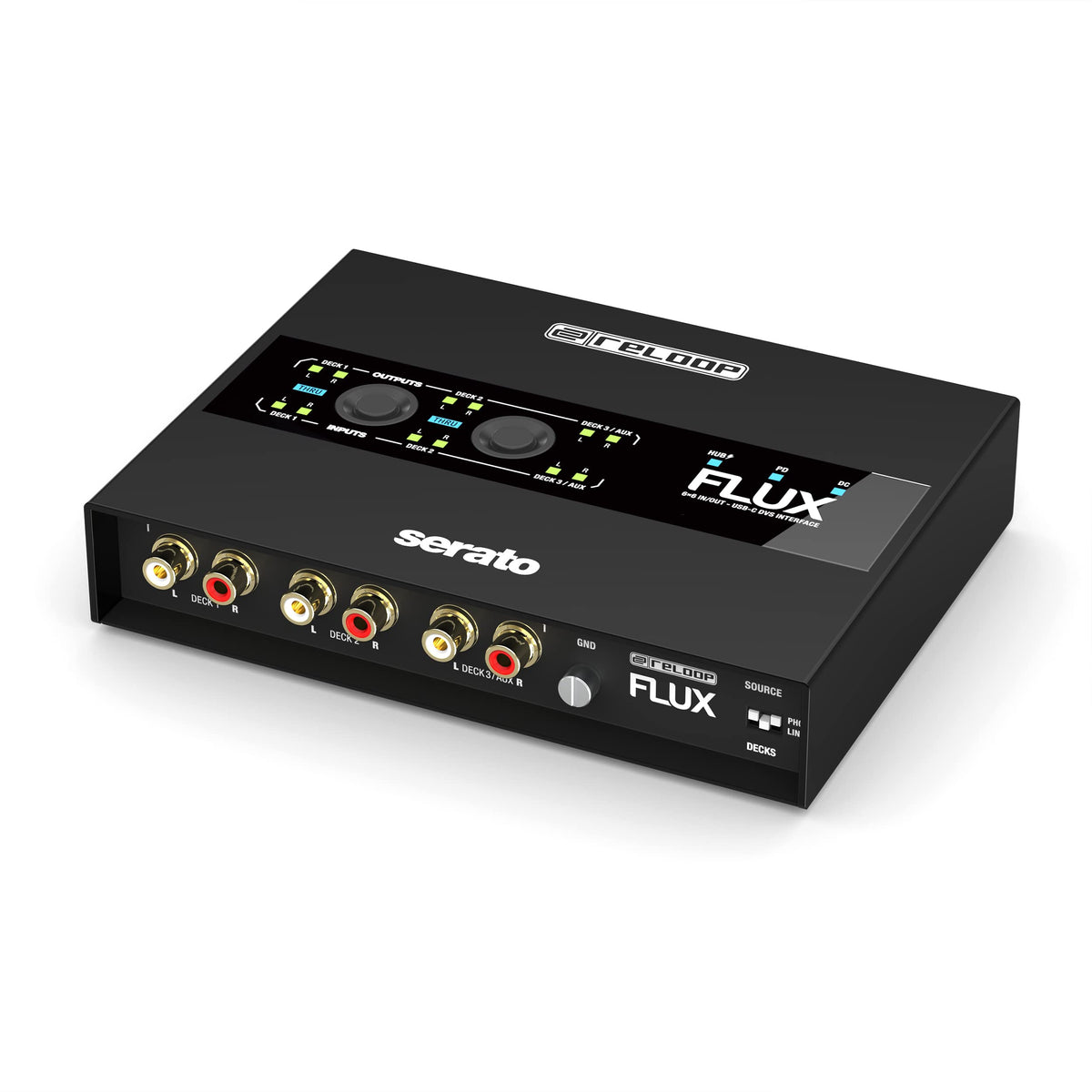 Reloop Flux 6X6 In/Out Usb-C Dvs Flexible, Robust, And Roadworthy Interface For Serato Dj Pro With Usb Cables And Extended Edge 