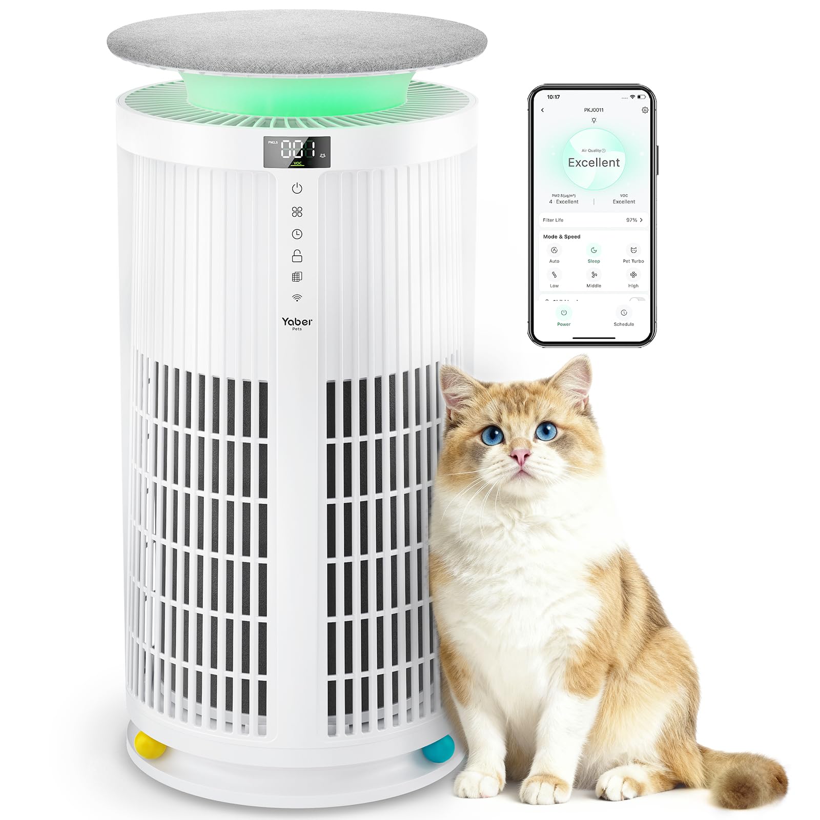 Air Purifiers for Home Large Room up to 2410 ft, Yaber HEPA Air Purifier for Home Pets, Auto Mode PM2.5 VOC Monitor with Lights,