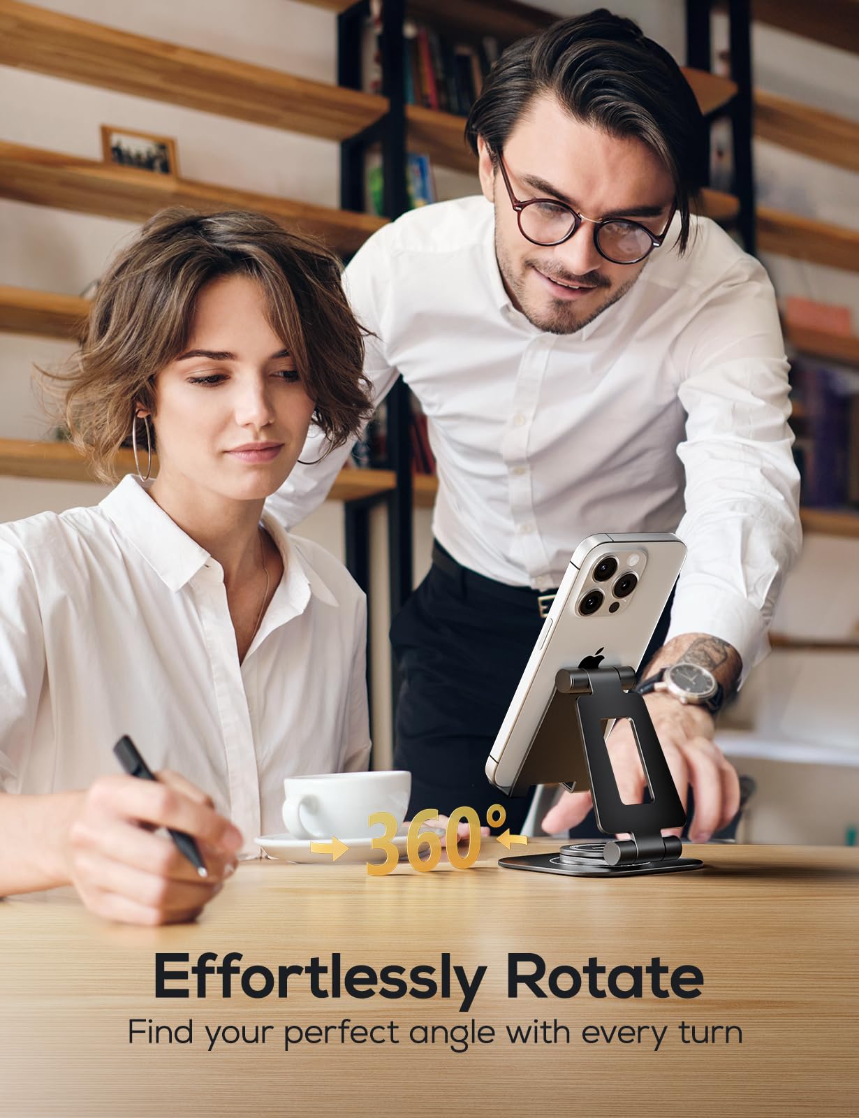 Nulaxy 2-Pack 360 Rotating Phone Stand, Fully Adjustable Foldable Phone Holder, Aluminum Desktop Cradle With Anti-Slip Base, Off