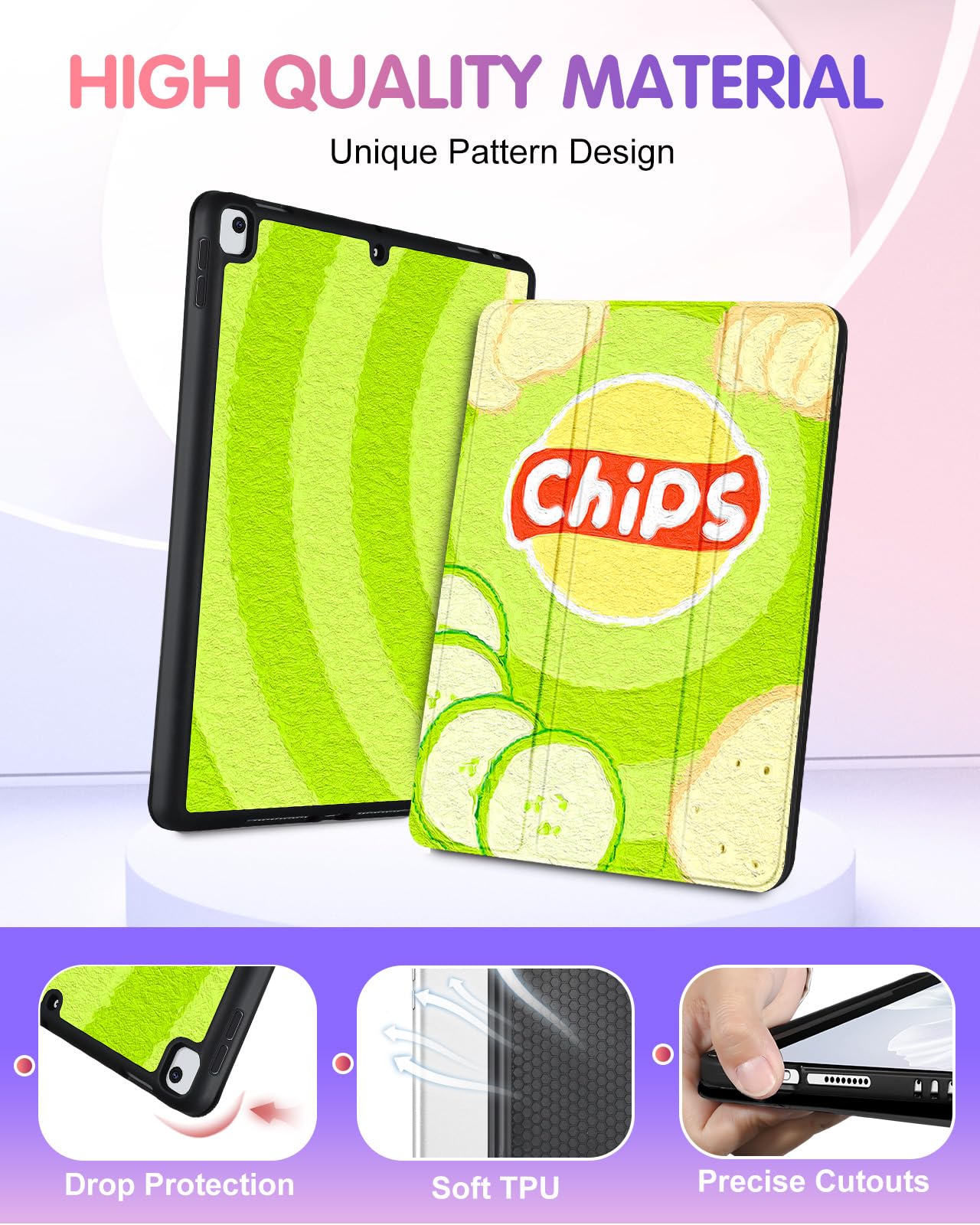 Uppuppy For Ipad 9Th/8Th/7Th Generation Case 10.2 Inch Girls Cute Boys Kids Women Folio Cover Pencil Holder Food Cartoon Cool Me