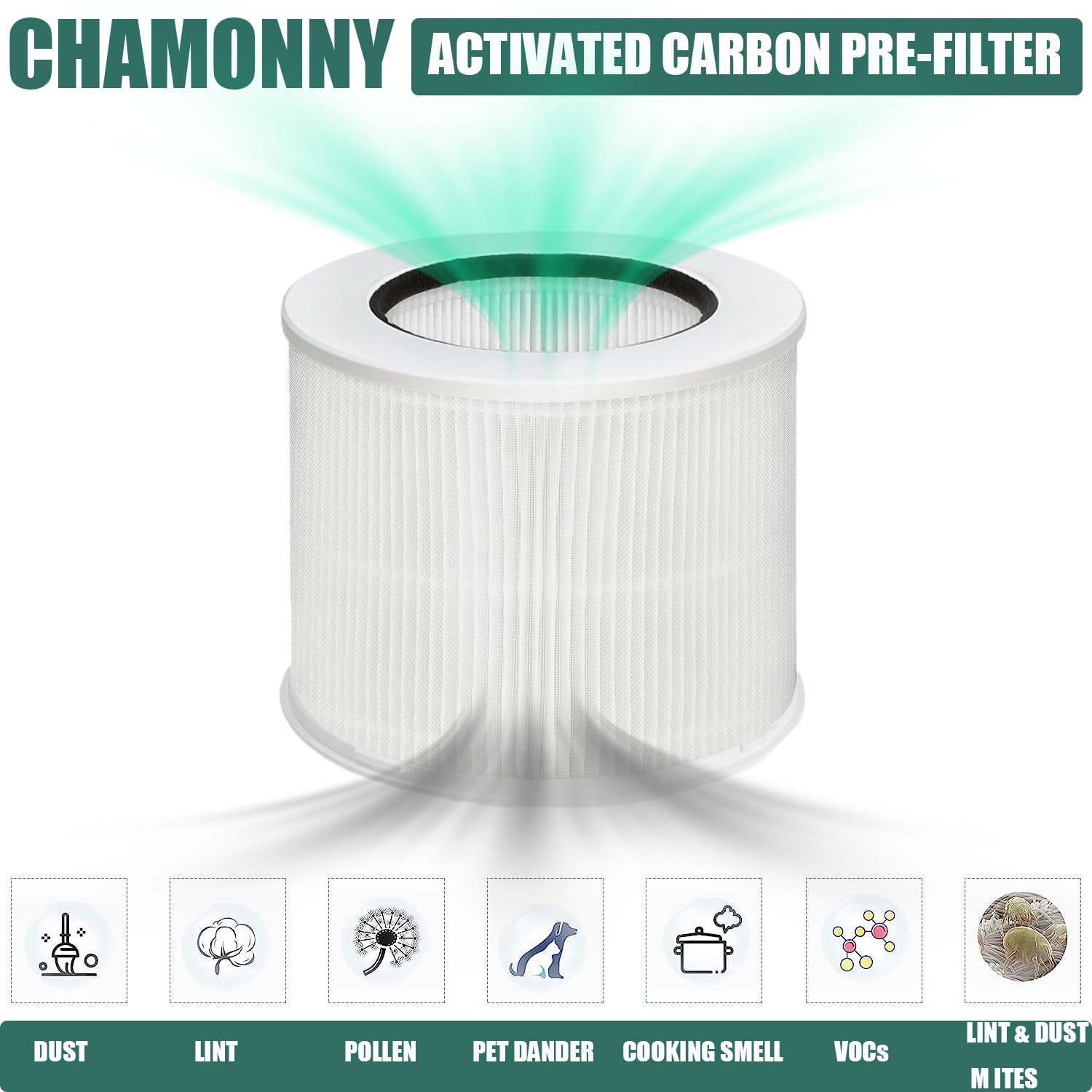 Chamonny 12020 Filter Replacement, Compatible With Clorox 11020 & 11021 Air Purifier Tabletop Smart 200 Sq. Ft. Capacity, 2Pack