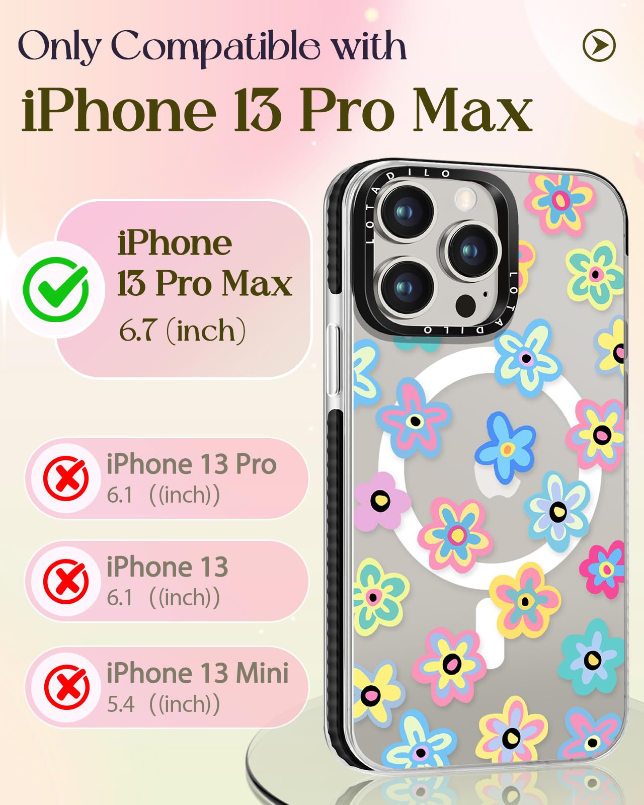 Lotadilo For Iphone 13 Pro Max Case For Women Girls - Cute Design Compatible With Magsafe Magnetic Ring Holder Stand Spring Flow