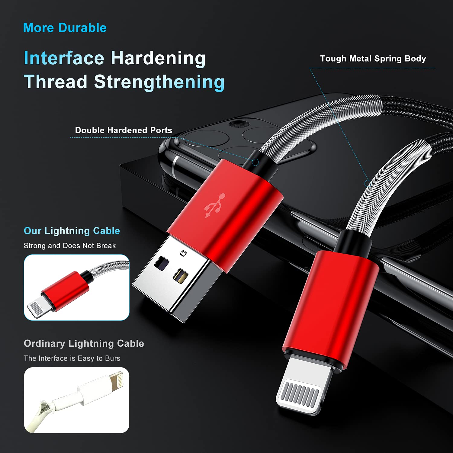 2Pack 10Ft Iphone Charger Cable, [ Apple Mfi Certified ] Long Lightning Cable 10 Foot, High Fast 10 Feet Apple Charging Cable Cord For Apple Iphone 14/14 Pro Max/13 Mini/12/11/Xs/Xr/8/7Plus/6S/5S Ipad