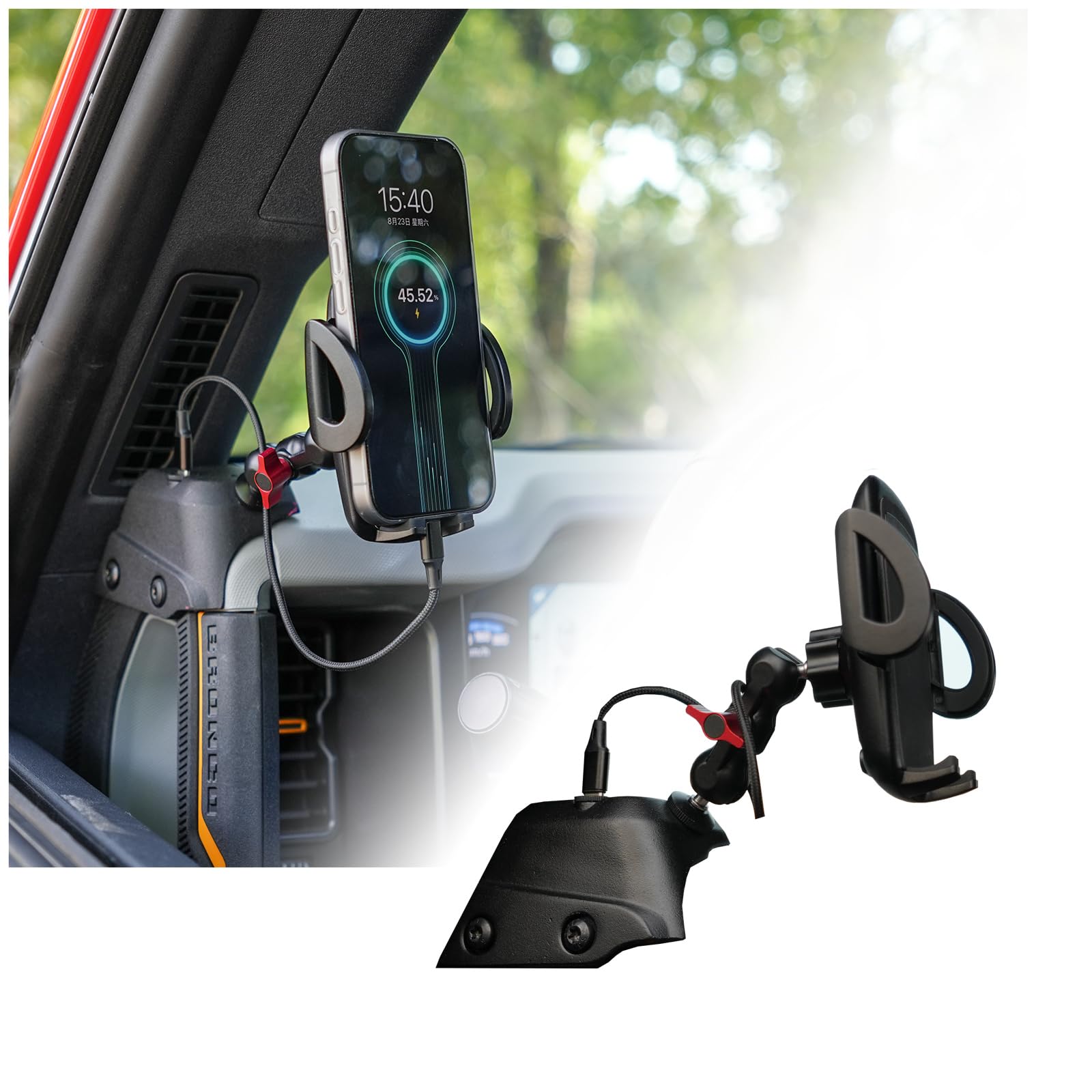 Aigmux Phone Holder with Charging C Port for Ford Bronco 2021 2022 2023 2024 2025, Adjustable Angle 360 Phone Holder for Bronco 