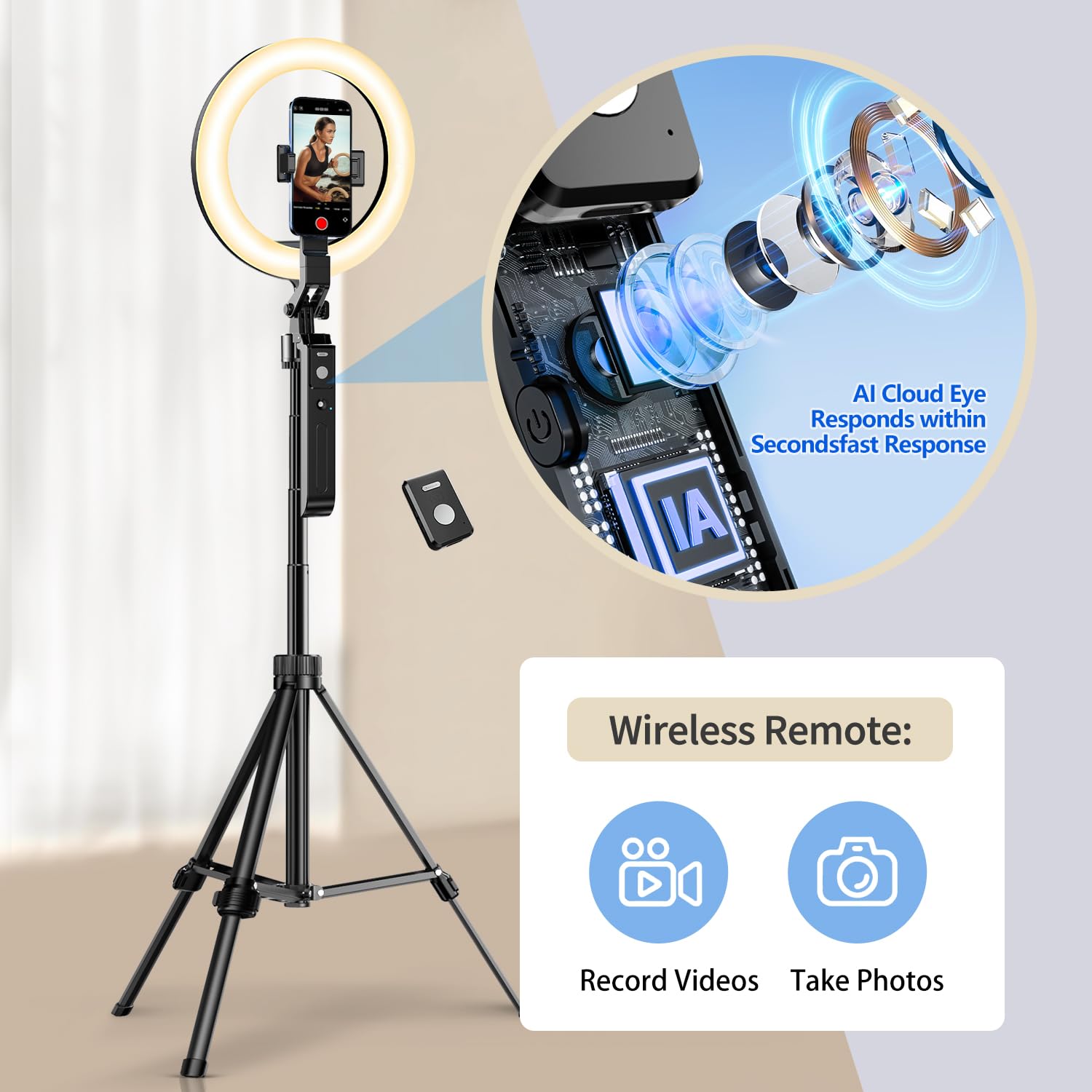 Upgraded Auto Face Tracking Tripod 360 Rotation With Stand, 10 Rgb Ring Light Phone Tripod & Selfie Stick With Remote And Gestur