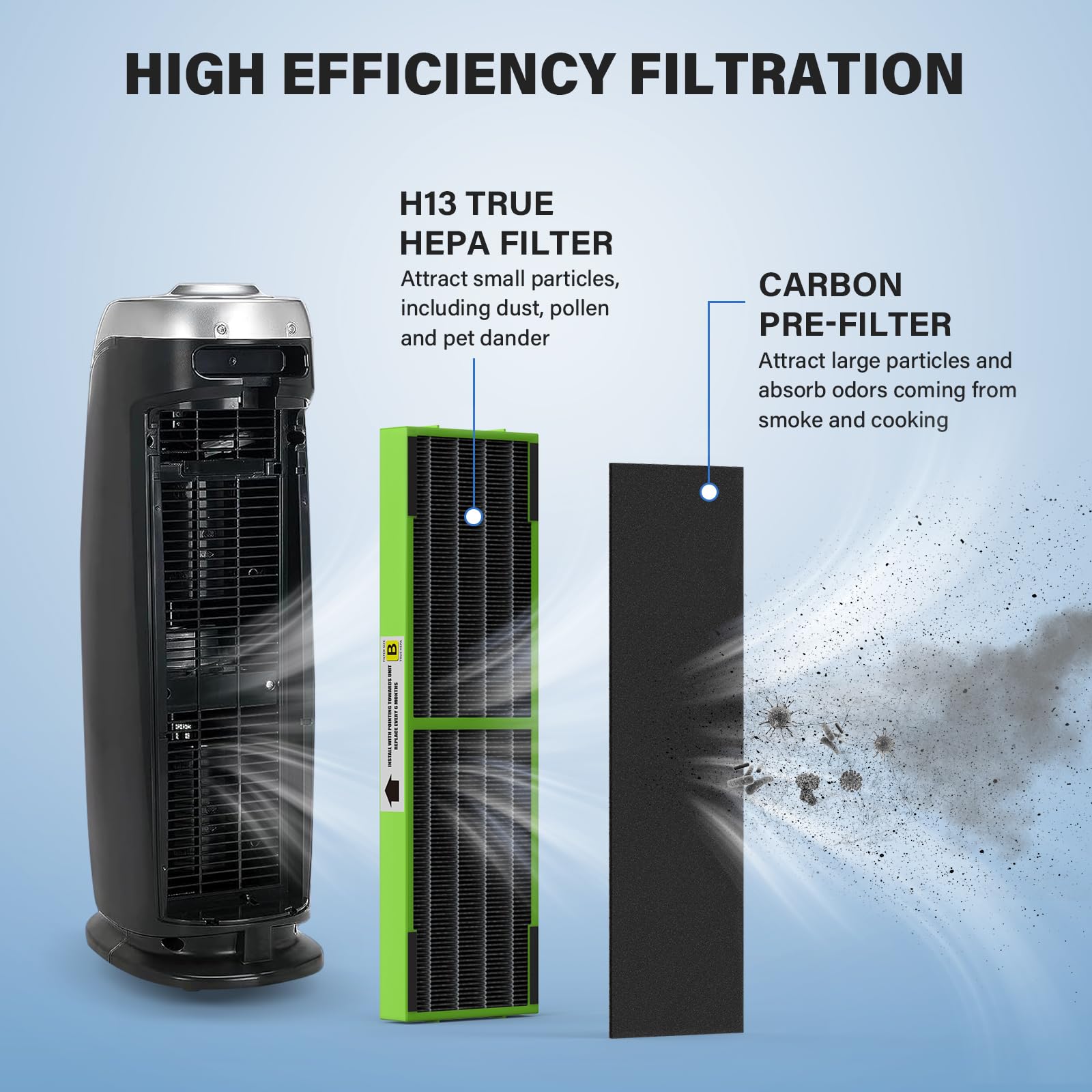 Fmdzfl Filter B Toxin Clear Hepa Replacement Compatible With Ac4825 Ac4300 Ac4800 Ac4900 Ac4850, 2 True Hepa Filters & 6 Activat