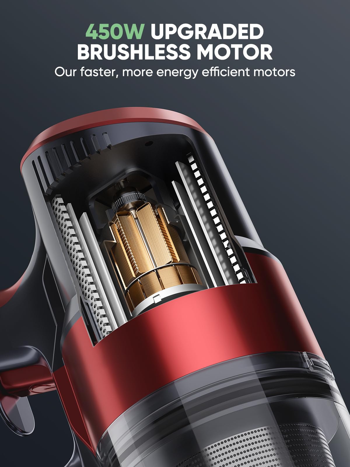 Cordless Vacuum Cleaner, 450W 40Kpa Stick Vacuum With Touch Screen, 55 Mins Runtime Rechargeable Vacuum, Lightweight Powerful Va