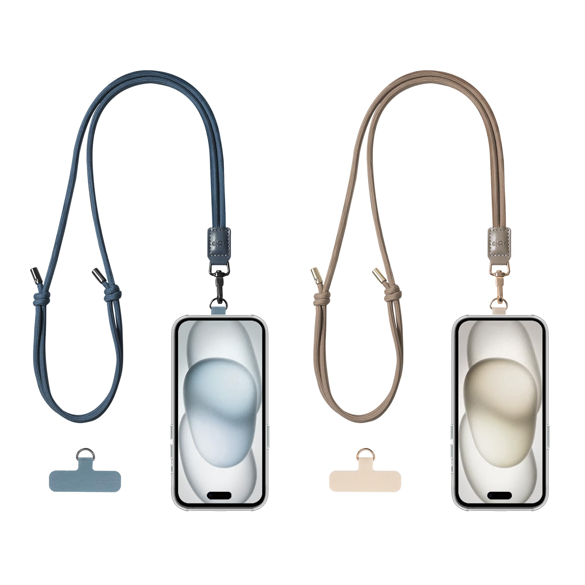 EKAX 2 Pack Crossbody & Neck Phone Strap, Customizable Neck Strap with 0.5mm Removable Phone Tab, Hands-Free Holder for Phones, 