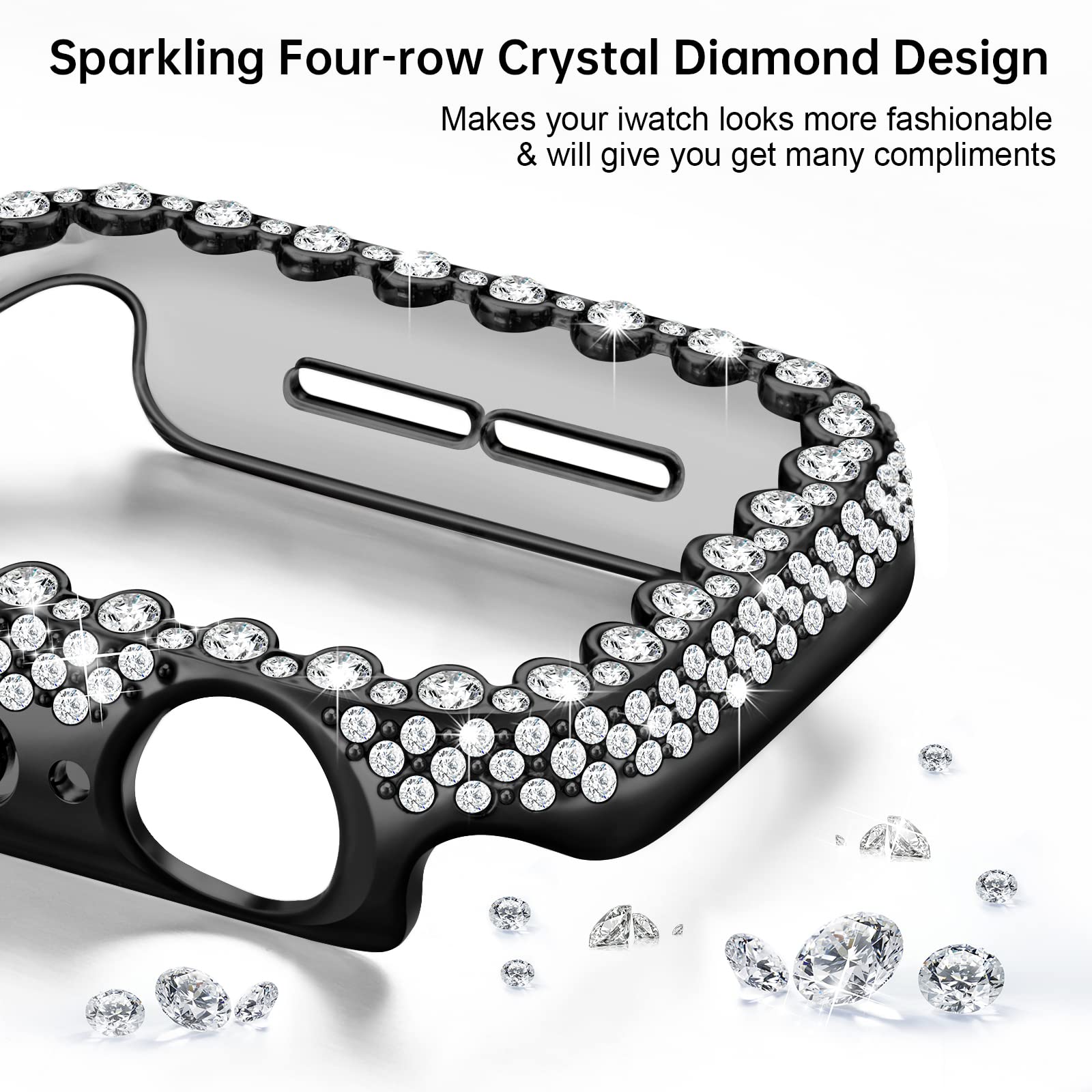 Bling Bumper Case Compatible With Apple Watch Series 6/5/4/Se/Se2 40Mm, Diamond Protective Face Cover For Women, Hard Pc Frame P