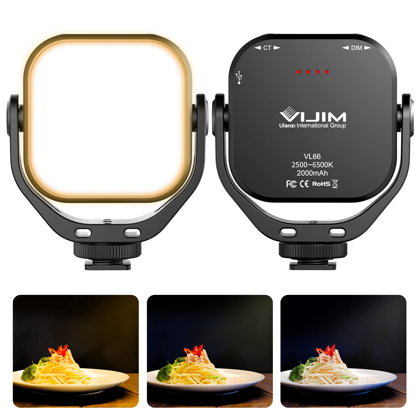 Ulanzi Vl66 Bi Color Adjustable Rechargeable 2500 6500K   Mini Video Portable Light On Camera, 2000Mah Cri95+ Dimmable, Ultra Br