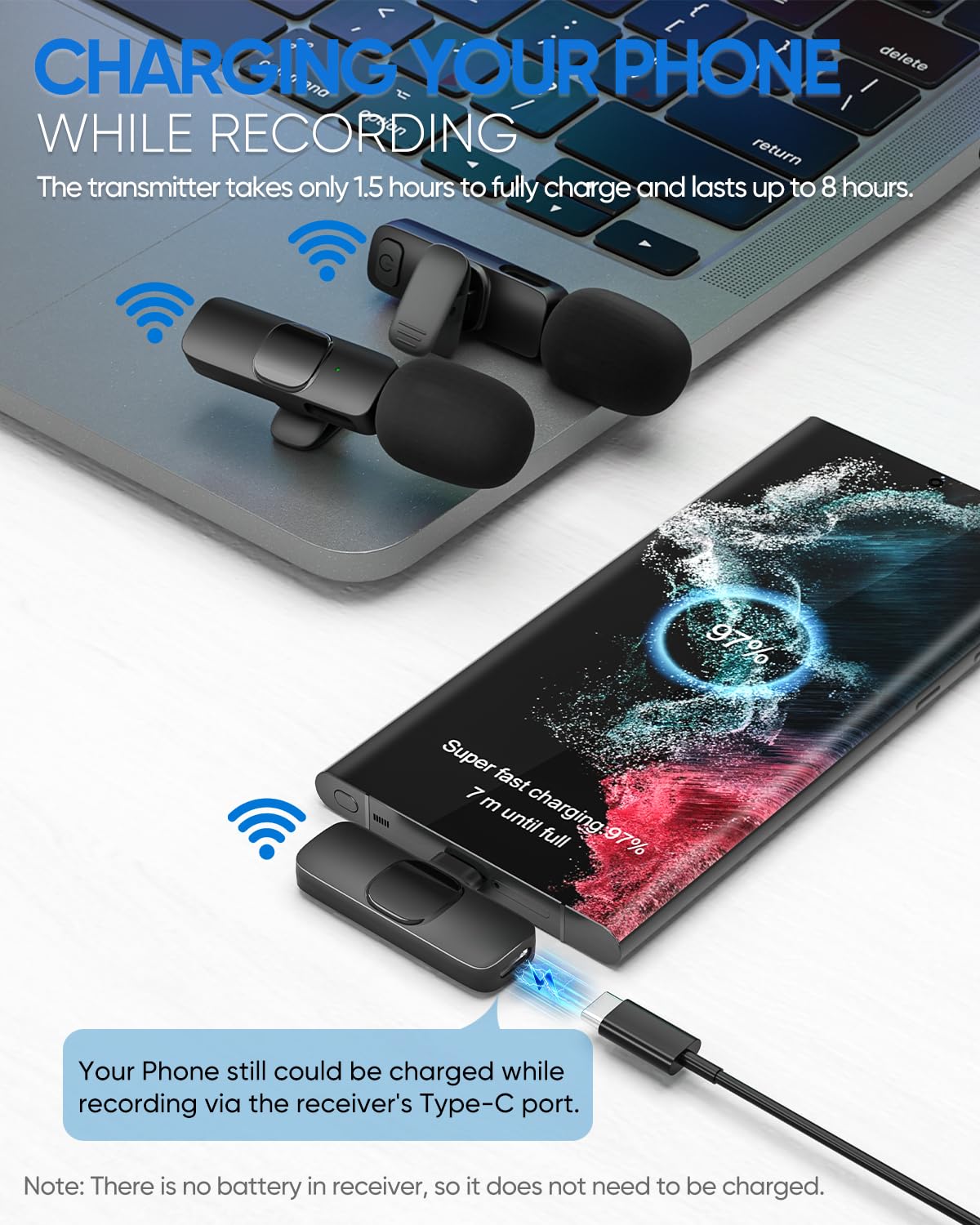 Iumakevp Wireless Lavalier Microphone For Iphone/Android Phone/Laptop, Plug Play Clip On Lapel Mic With Auto Noise Reduction For