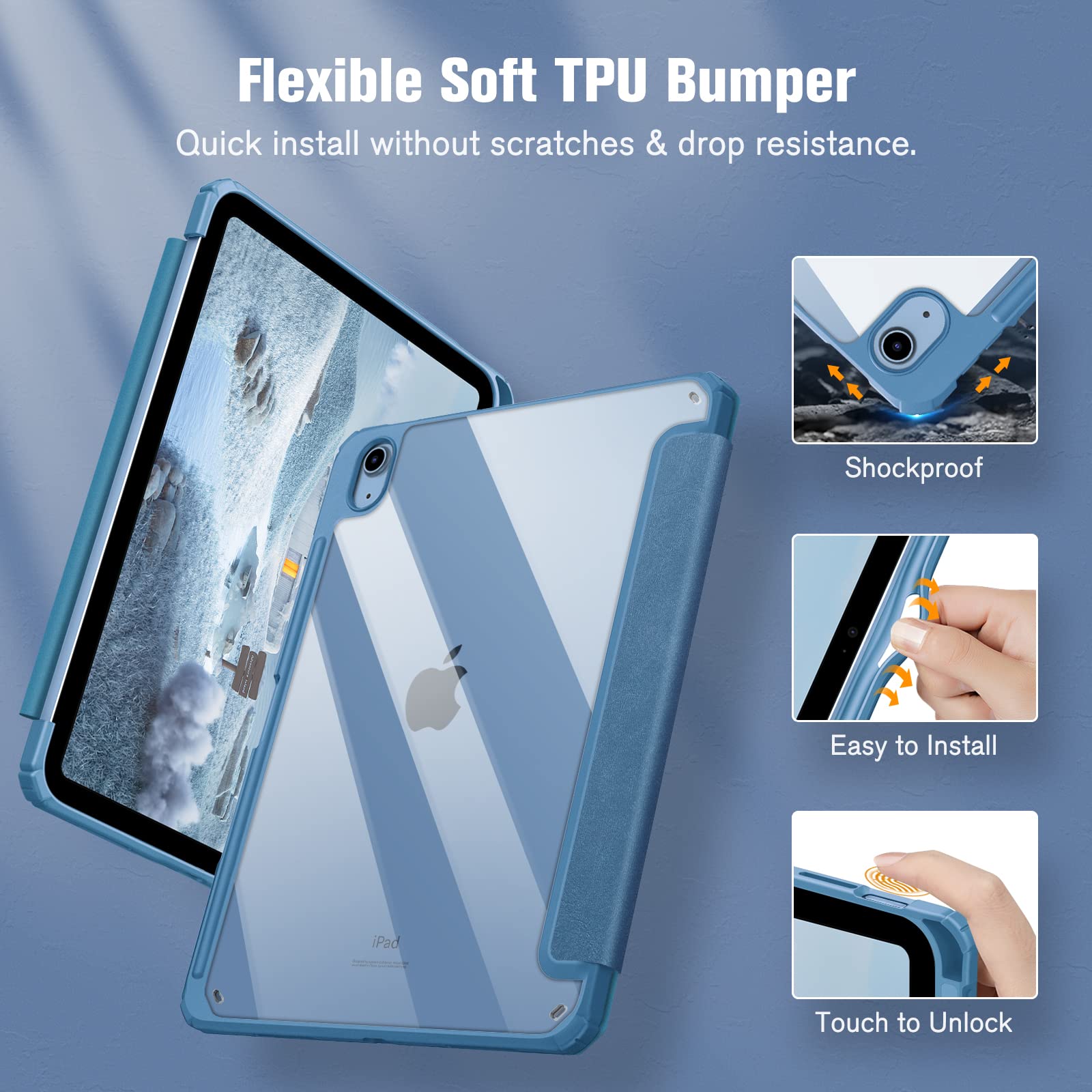 Fintie Hybrid Slim Case For Ipad 10Th Generation 10.9 Inch Tablet (2022 Model) - [Built-In Pencil Holder] Shockproof Cover With