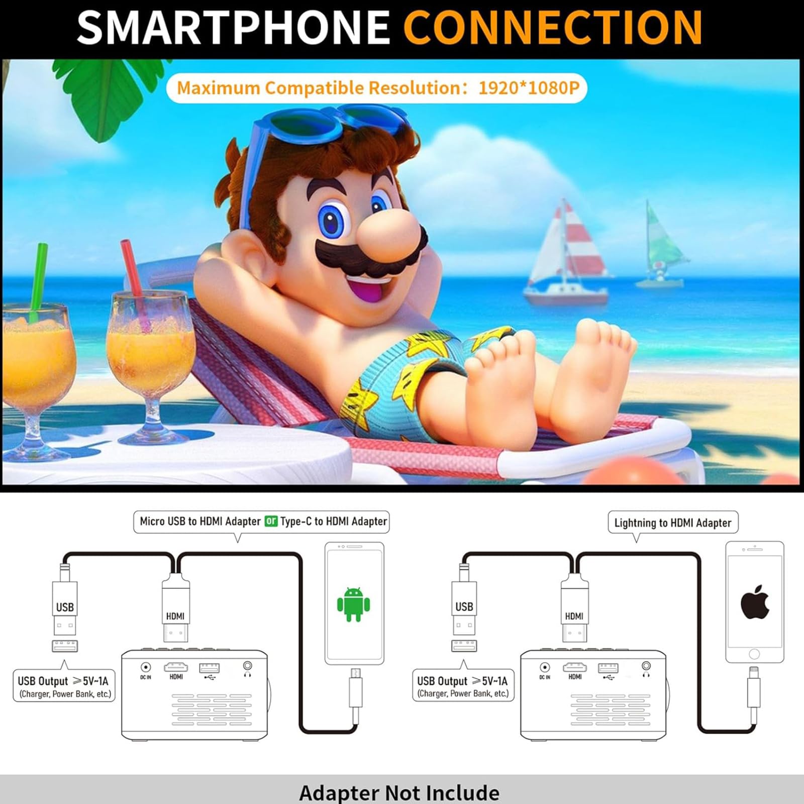 Khq Mini Projector, Upgraded Portable Projector Support 1080P 170'' Mini Hd Movie Projector, Outdoor Projector With Stylish Stre