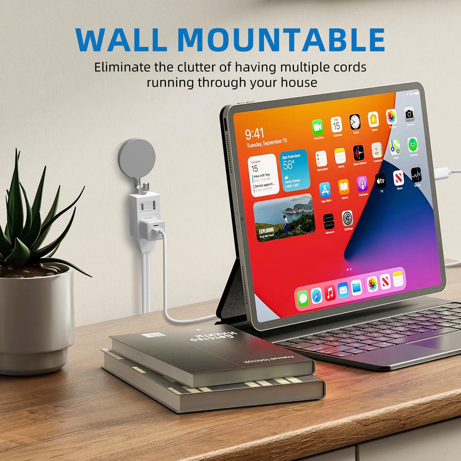 Tiffcofio Indoor Extension Cord, 2 Prong 15 Feet Extension Cord, 3 Polarized Outlets With Safety Slide Windows,13A/1625W, 16 Awg