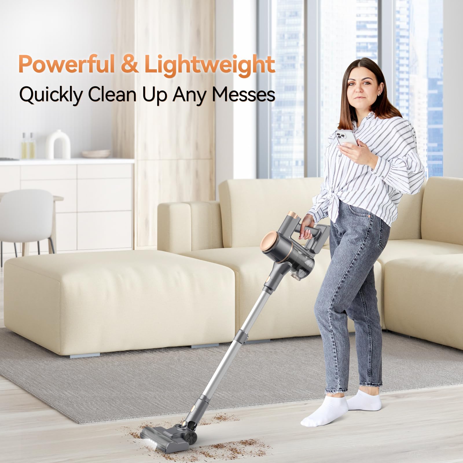 N8 Cordless Vacuum Cleaner, Lightweight Stick Vacuum With Powerful Suction, 2200Mah Battery, 40 Mins Runtime, Self Standing, Rec