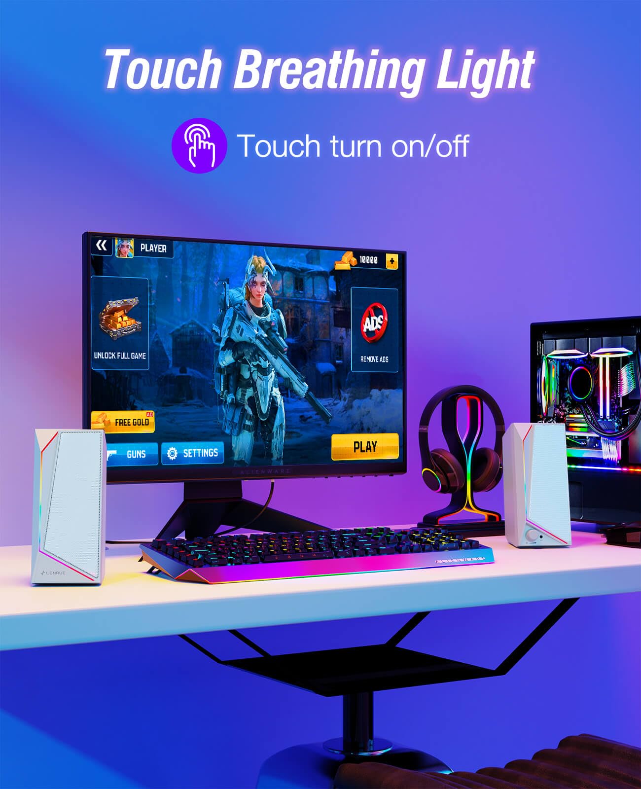 Lenrue Computer Speakers, Usb/Usb C Powered Pc Speakers With Loud Stereo Sound, Headphone In For Desktop, Laptop, Monitor (Usb C To Usb Adapter Included)