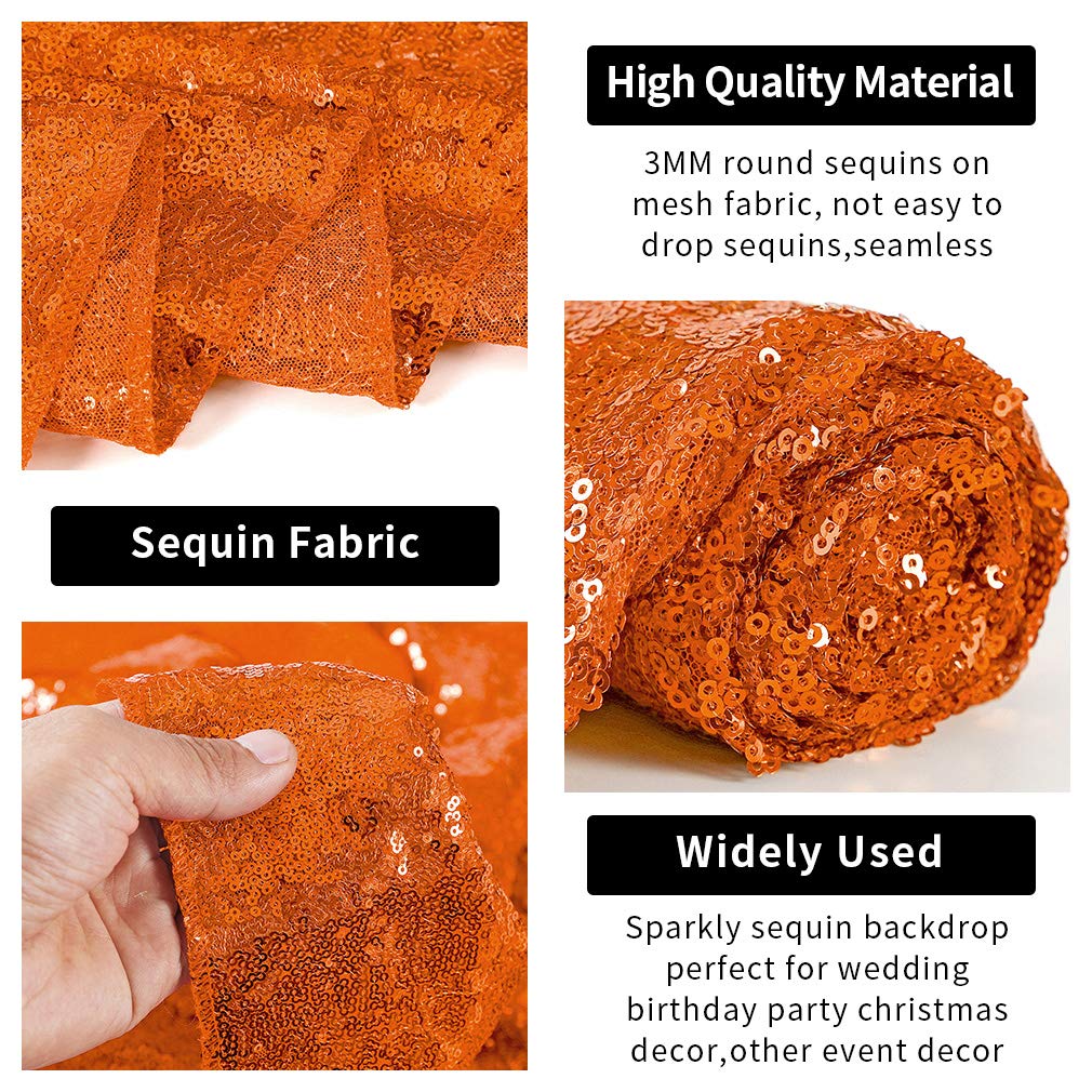 Hahuho Orange Sequin Backdrop Curtain, Halloween Glitter Backdrop Curtain For Parties, Christmas, Wedding, Party Decoration(4 Pa