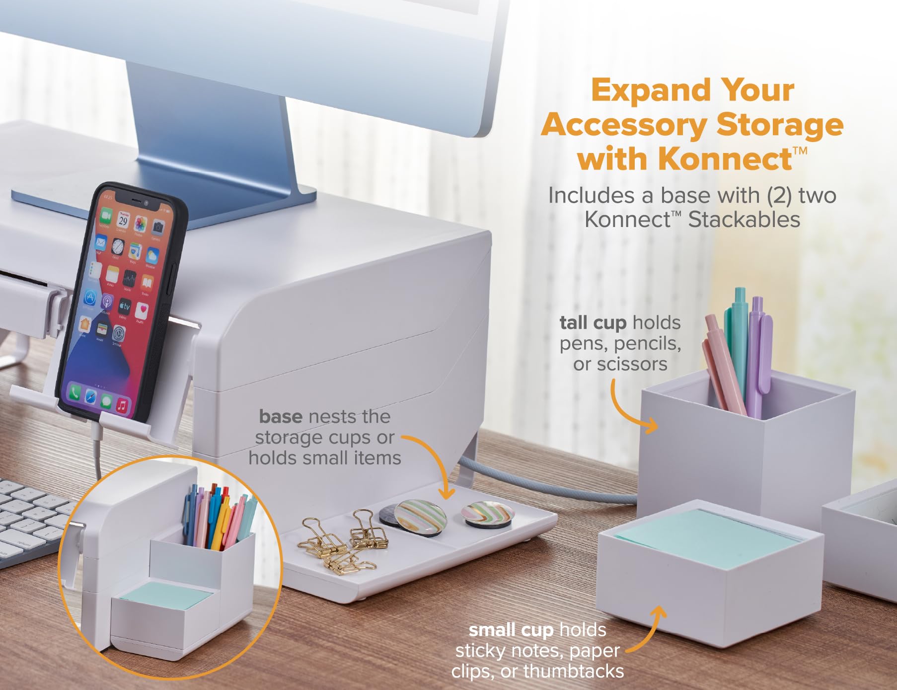 Bostitch Konnect Adjustable Monitor Riser With Drawer, Cell Phone Stand & Pencil Holder, Laptop Stand For Desk, 4 Height Levels,