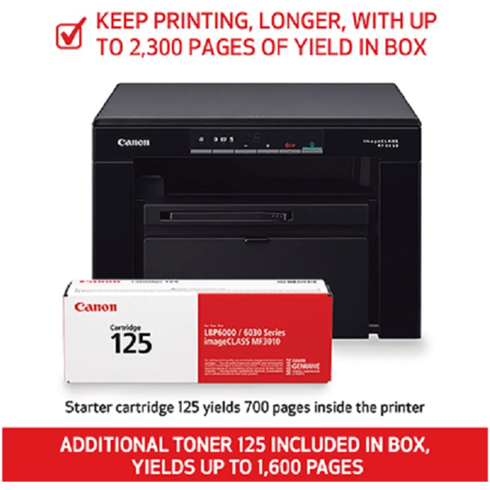 Canon Imageclass Mf3010 Vp - Wired Monochrome Multifunction Laser Printer With Scanner, Copier, Usb Cable Included, Up To 2,300