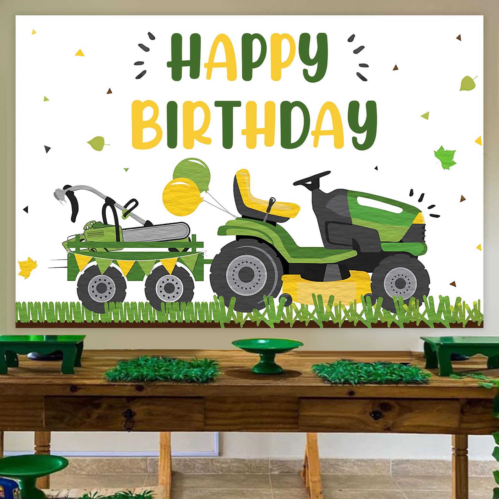Sursurprise Lawnmower Birthday Party Decorations, Lawn Mower Green Grass Backdrop 5 X 3Ft, Tractor Birthday Photography Backgrou