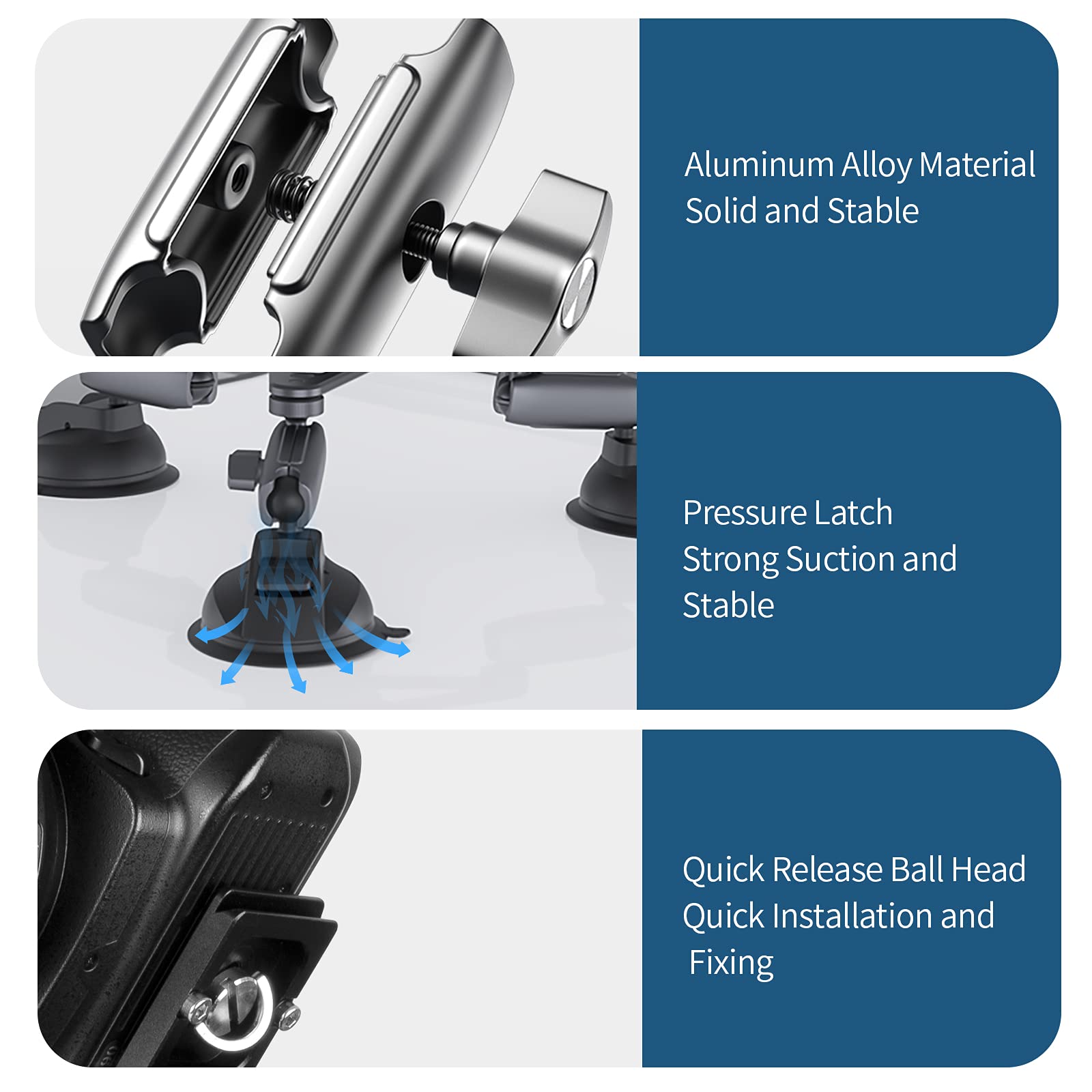 Triple Suction Cup Car Mount Heavy Duty Tripod With 360 Ball Head For Gopro 13 Insta360 Dji Action 5 Pro 4/3 Dslr Mirrorless Camera, Dashboard Windshield Window Hi Speed Motion Vehicle Holder Attach