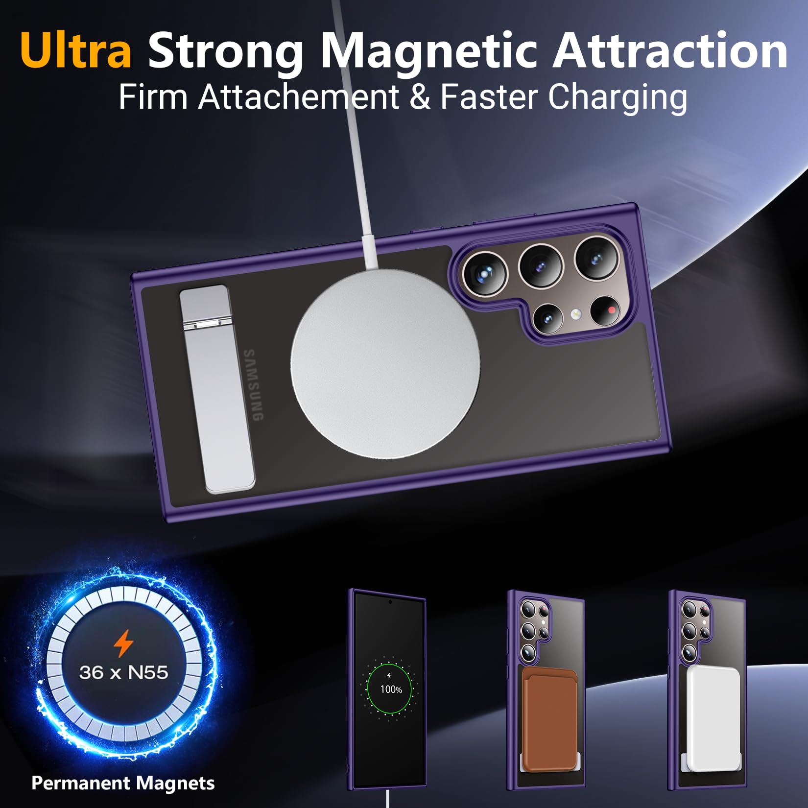 Spidercase Magnetic For Samsung Galaxy S24 Ultra Case, [3 Stand Ways][ Military Grade Drop Protection] With Invisible Stand Shoc