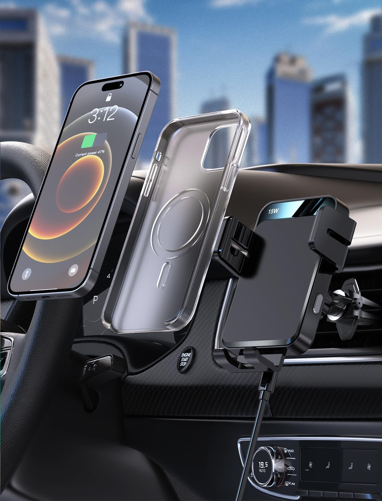 Mokpr Wireless Car Charger, Auto Clamping Car Mount 15W/10W/7.5W Fast Charging Cd Slot Air Vent Car Phone Mount Fit For Iphone 1