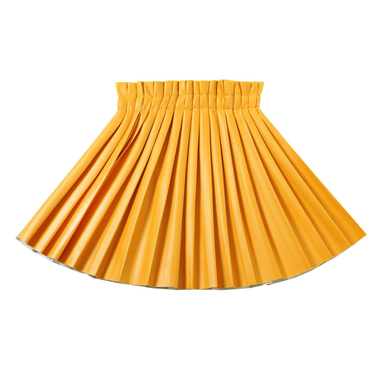 Welaken Pu Leather Skirts For Girls Kids  Teen  Toddler  Women Faux Leather Pleated Skirts,Yellow,5T