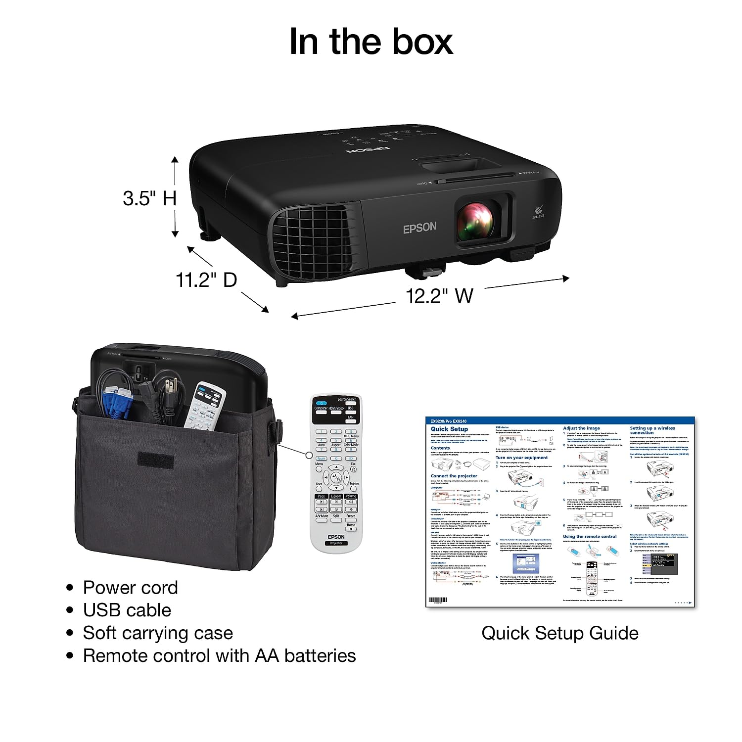 Epson Pro Ex9240 3 Chip 3Lcd Full Hd 1080P Wireless Projector, 4,000 Lumens Color Brightness, 4,000 Lumens White Brightness, Miracast, 2 Hdmi Ports, Built In Speaker, 16,000:1 Contrast Ratio