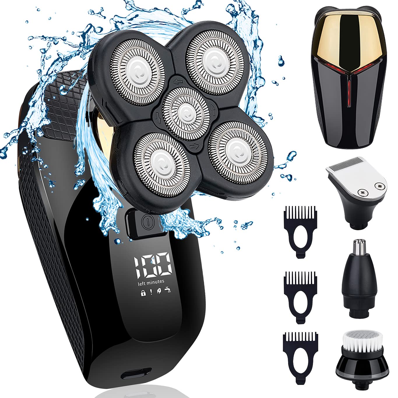 Hontec 4 In1 Electric Head Shaver Bald Shaver Set Wet Dry Cordless Shaver For Men With Clippers Nose & Ear Trimmer Facial Cleans