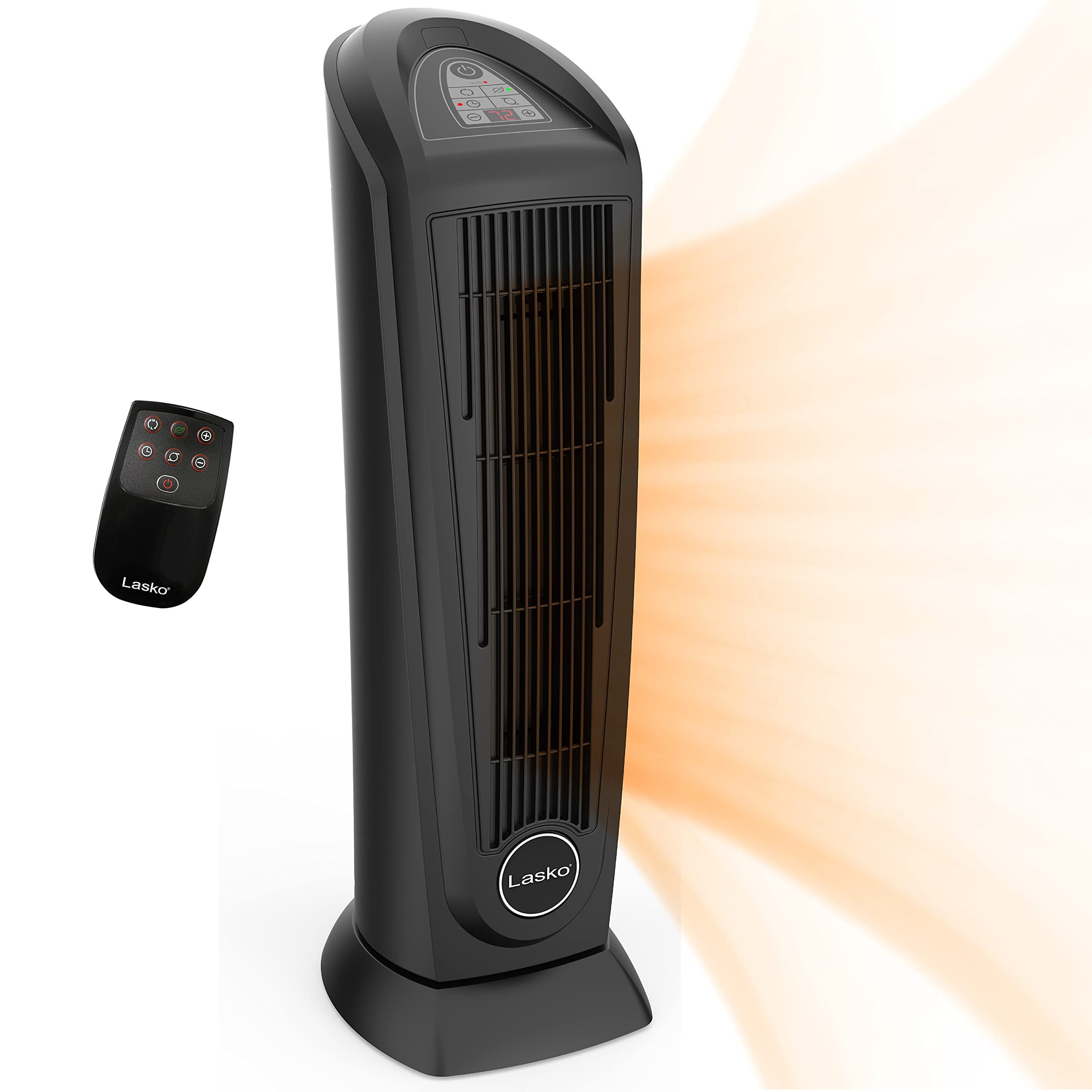Lasko Portable Oscillating Indoor Electric Ceramic Tower Space Heater With Tip Over Safety Switch, Overheat Protection, Timer And Remote Control, Safe For Home, 22.5 Inches,1500W, 751321, Black