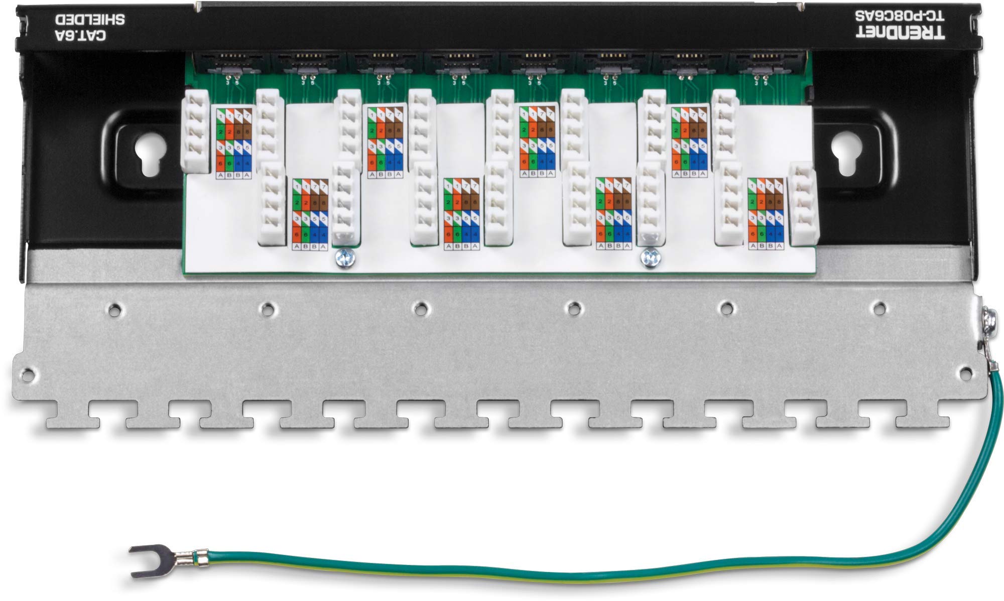 Trendnet 8 Port Cat6A Shielded Patch Panel, Wall Mount Ready, 10G Ready, Cat5E,Cat6,Cat6A Compatible, Metal Housing, Color Coded Labeling For T568A & T568B Wiring, Cable Management, Black, Tc P08C6As