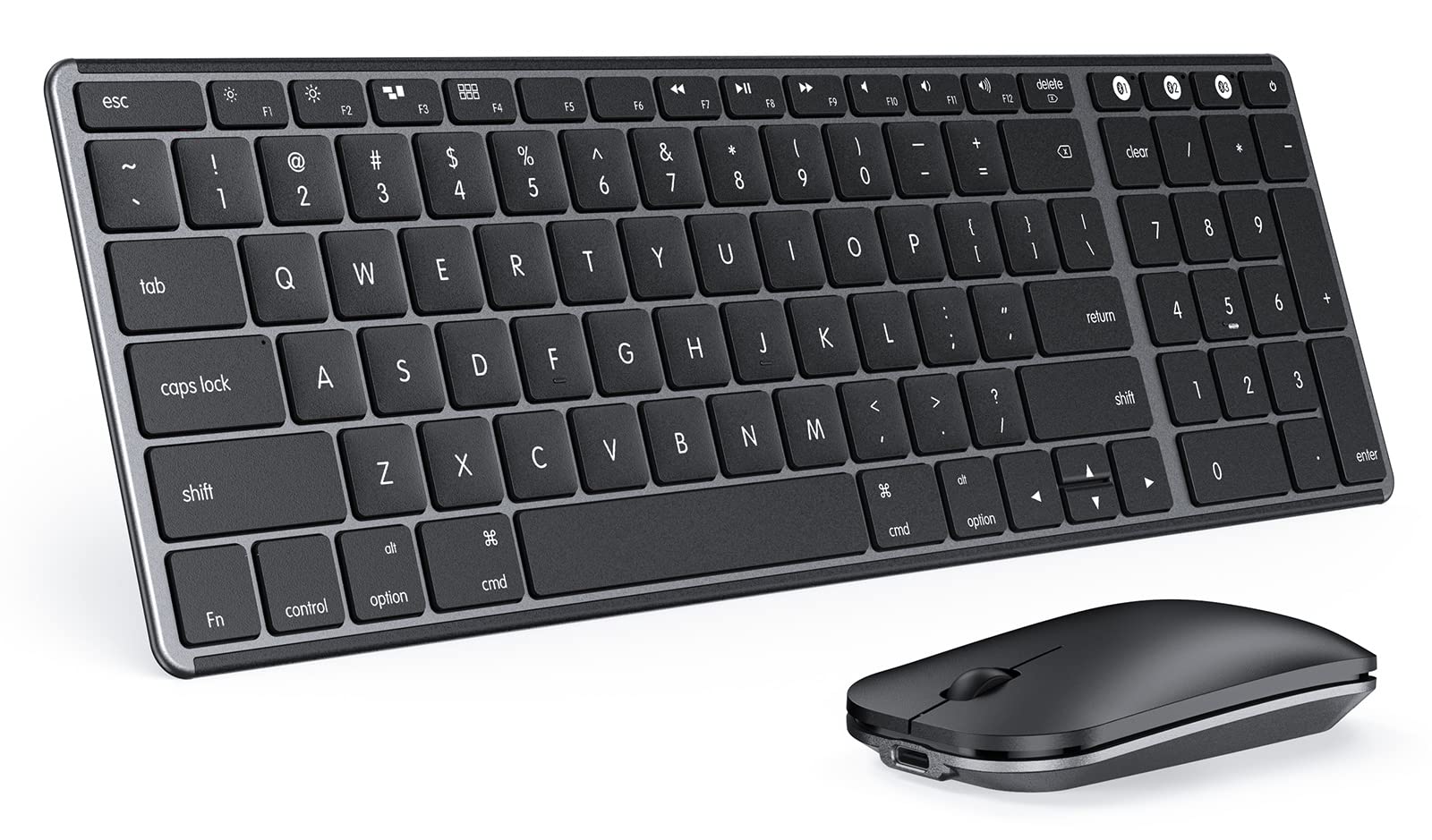 Wireless Bluetooth Keyboard And Mouse For Mac, Multi Device Rechargeable Slim Keyboard And Mouse Stainless Steel Full Size, Compatible With Macbook Pro/Air, Ipad, Imac   Space Gray