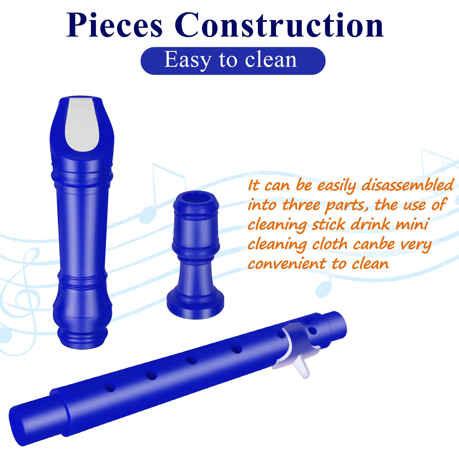 Eastrock Recorder Instrument German Style Soprano Recorder White 3 Pieces For Beginners And Professions With Cleaning Rod, Finge