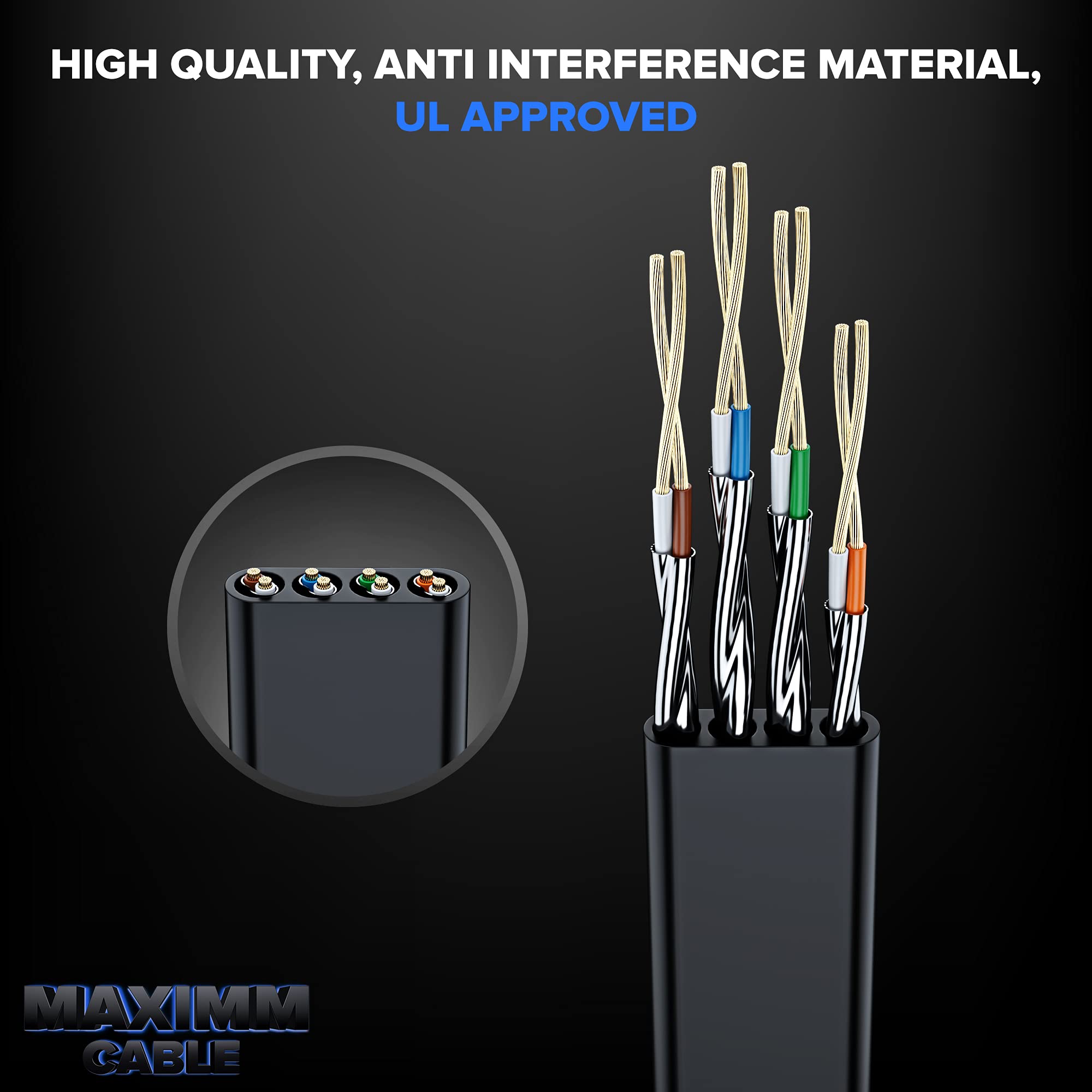 Cat 7 Ethernet Cable 5 Ft   With A Flat, Space Saving Design High Speed Internet Network Lan Patch Cable, Rj45 Connectors   5Ft Black 2 Pack   Perfect For Gaming, Streaming, And More