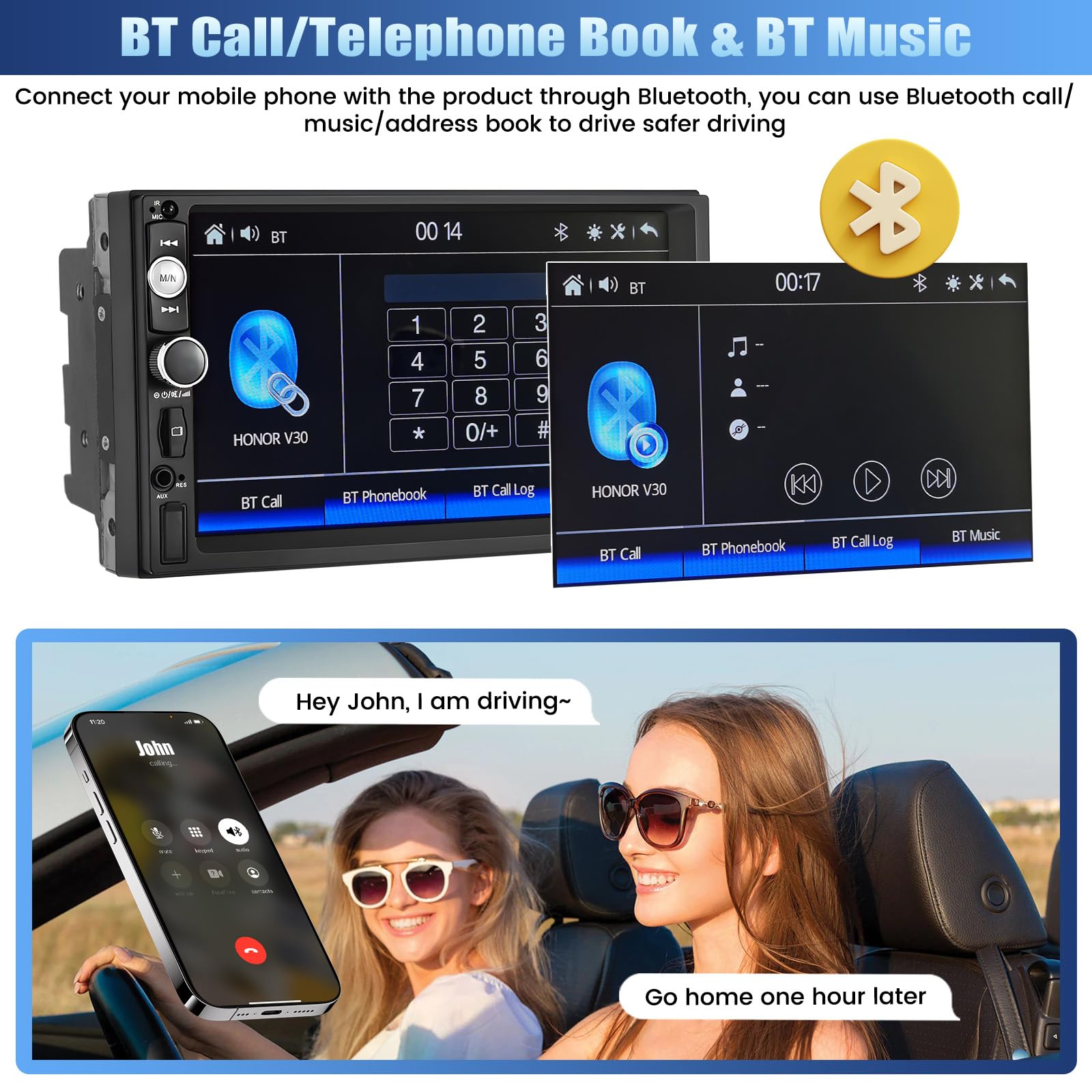 Double Din Car Stereo With Apple Carplay&Android Auto,7 Inch 1080P Touchscreen Car Radio Multimedia Player With Fm Radio Bluetooth Mirror Link Swc Usb/Sd/Aux In Port+12Led Backup Camera&Remote Control