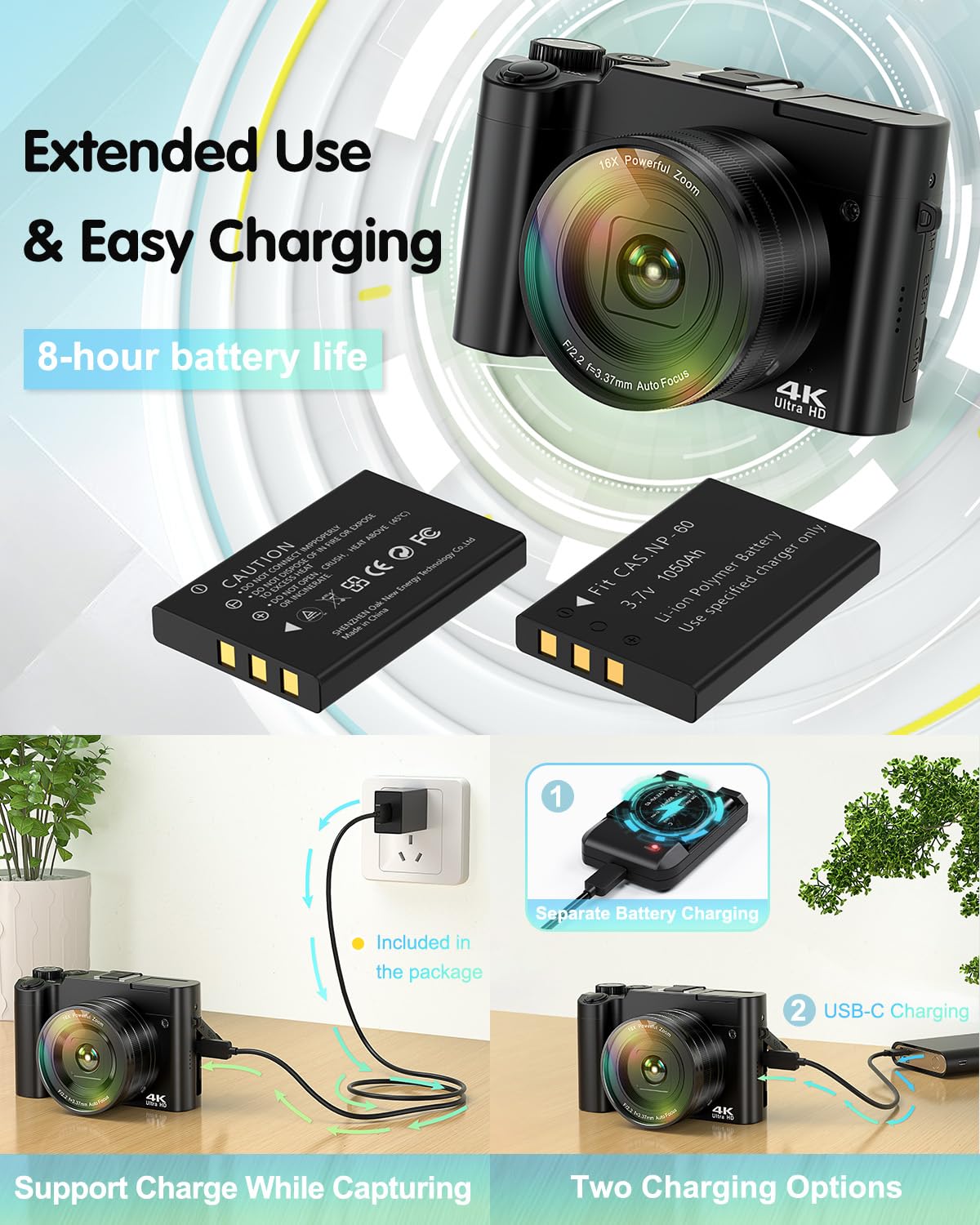 Toauite 4K Digital Camera For Photography, 64Mp Autofocus Vlogging Camera For Youtube With Selfie Lens, Compact Travel Video Cam