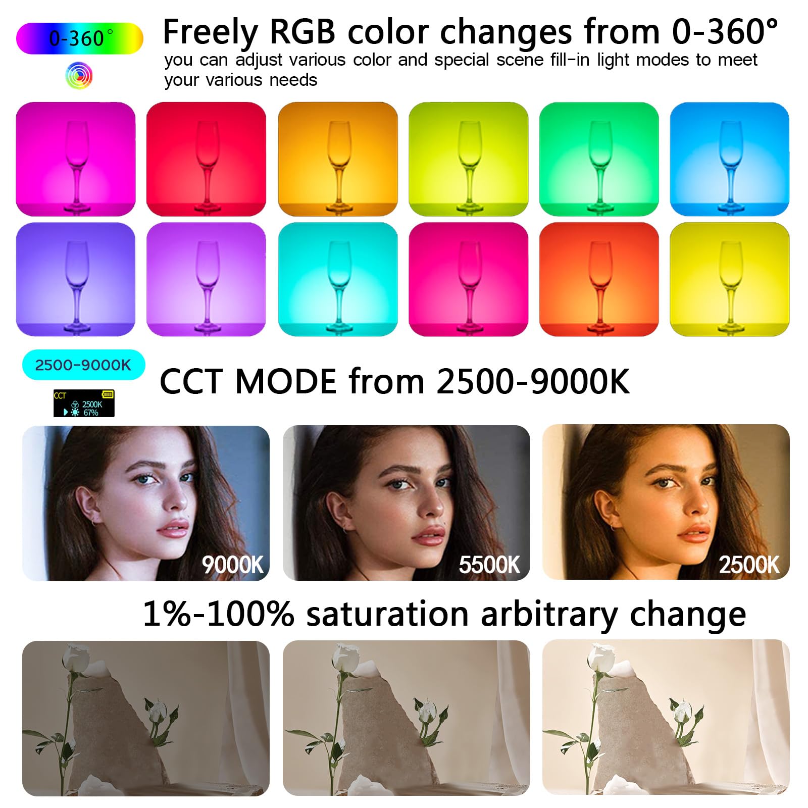 Rgb Video Light Pocket Led On Camera Lights Camera Lighting Built In 3100Mah Rechargeable Battery 360 Full Color 20 Light Effect