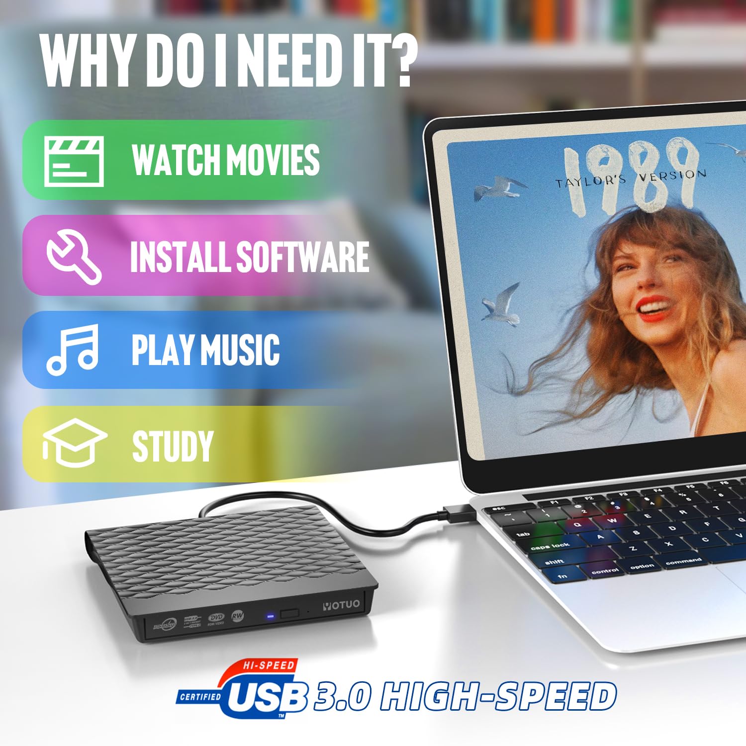 Yotuo External Dvd Drive For Usb 3.0 Type C, Portable Dvd Write Cd Burner Rw Rom Optical Drive Player Reader Disk Disc With Lapt