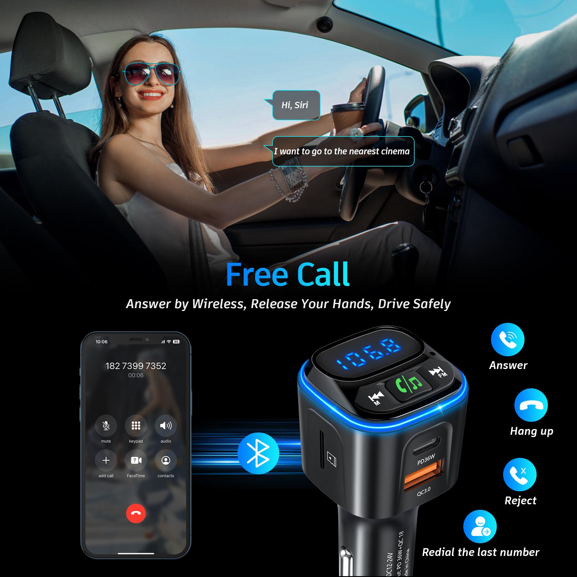 Sonru Bluetooth 5.3 Fm Transmitter Car Adapter [Pd36W & Qc18W] [Fast Charging] Wireless Radio Adapter Hifi Bass Sound Hands Free