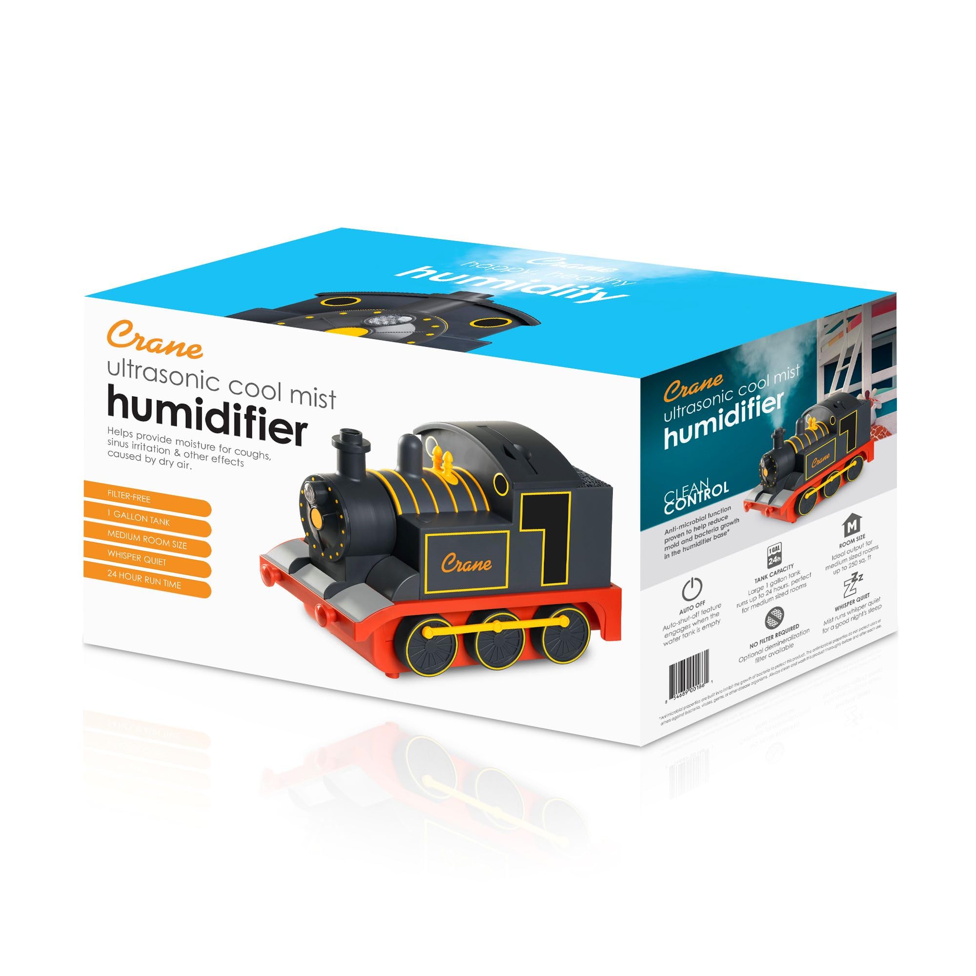 Crane Cool Mist Ultrasonic Baby Humidifier For Nursery And Kids Room, Auto Shut Off 1 Gallon, Optional Filter, Playful Design, T