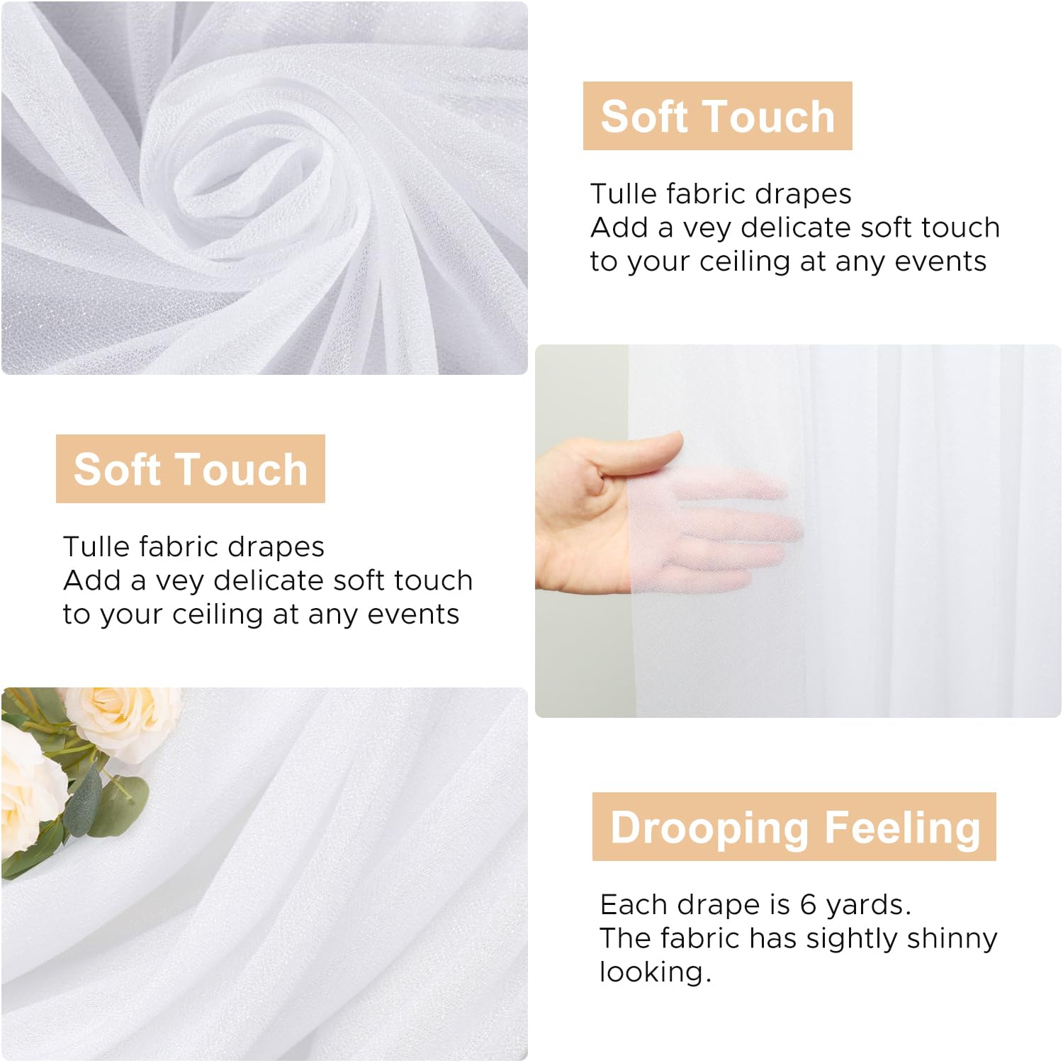 Wokceer Wedding Arch Draping Fabric 4 Panels 28.7 X 20Ft White Sheer Fabric Backdrop Arch Draping For Wedding Ceremony Birthday