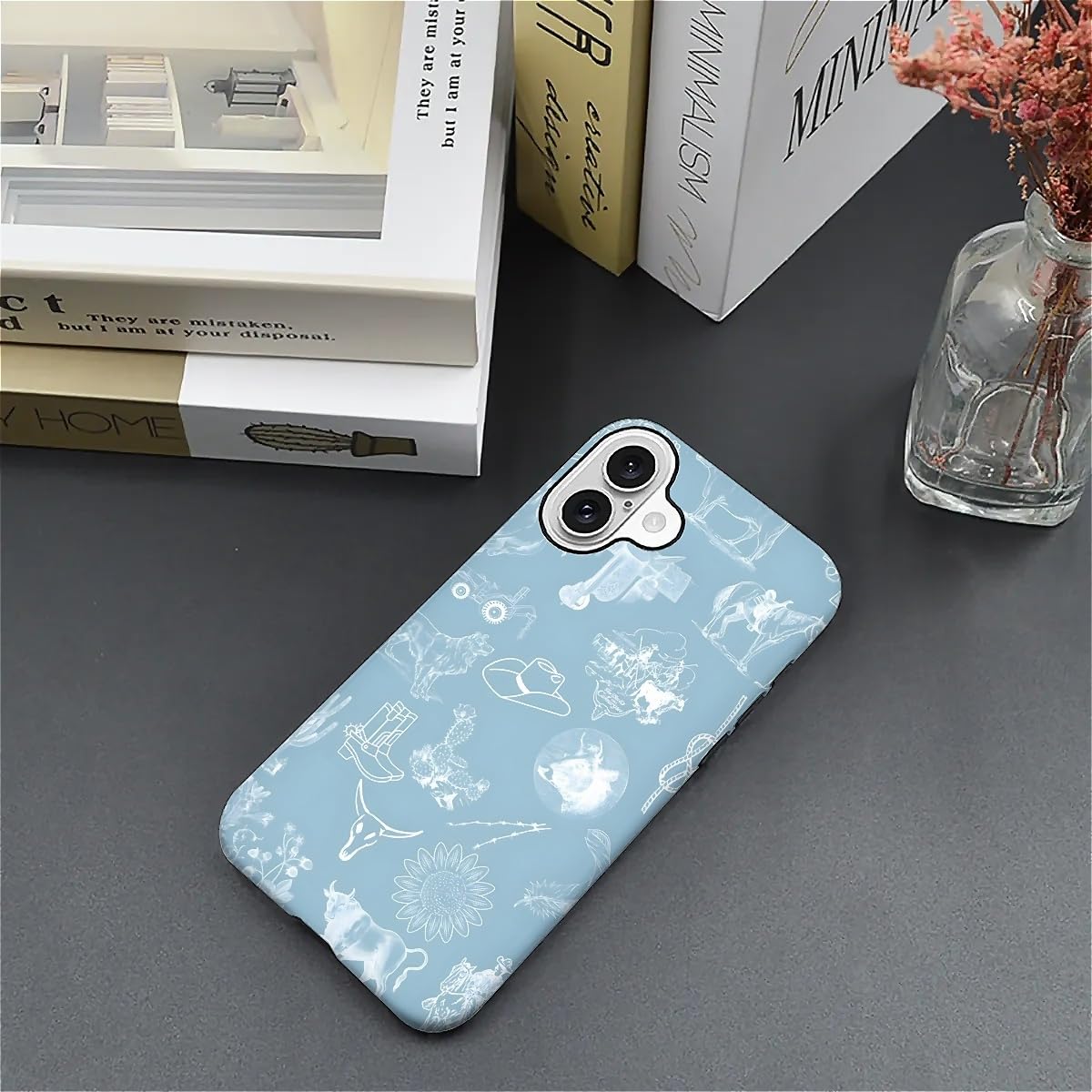 Akinmi Case For Iphone 16,Blue Shadow Horse Exquisitely Pattern Double Protective Phone Cover Cases Soft Silicone For Iphone 16
