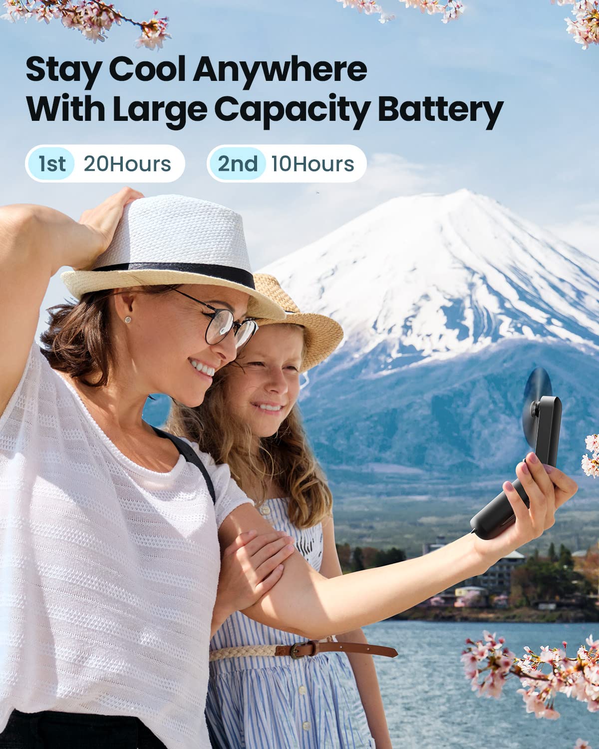 Gaiatop Portable Hand Held Fan With Usb Rechargeable 2000Mah Battery, Foldable, Small, Mini Eyelash Fan For Girls, Travel For Wo