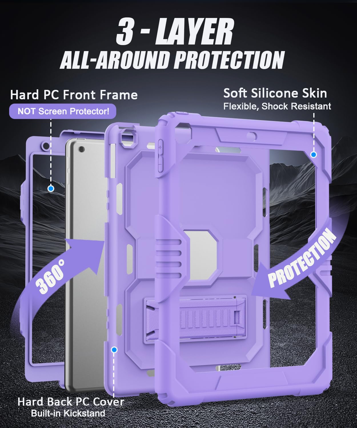 Okp Case For Ipad 9Th/ 8Th/ 7Th Generation (2021/2020/2019), Heavy Duty 10.2 Inch Ipad Shockproof Rugged Protective Cover With B