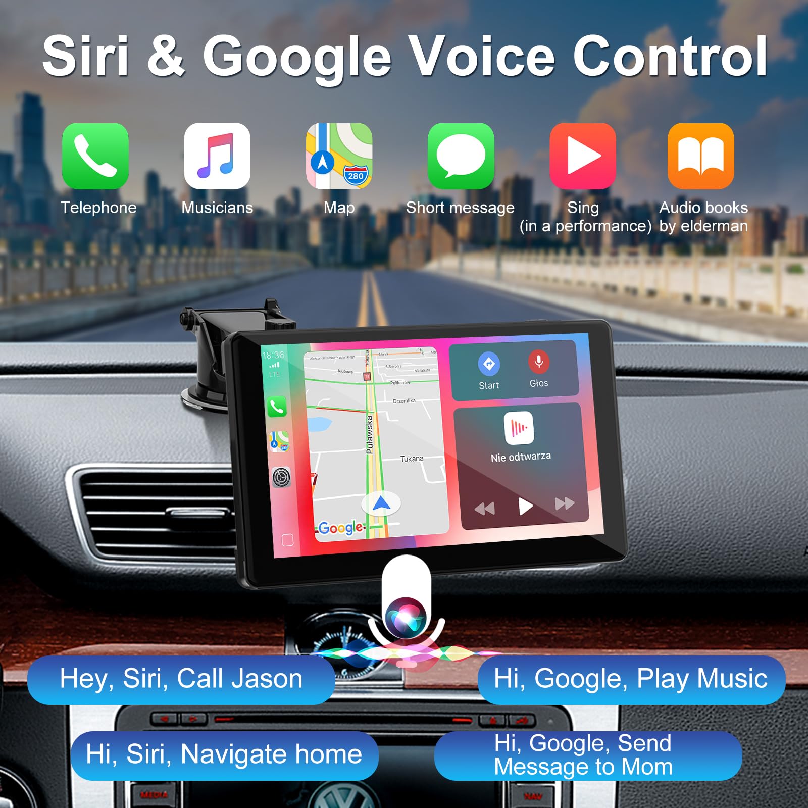 Carplay Screen For Car,7  Hd Ips Wireless Portable Car Stereo For Apple Carplay &Android Auto,Car Audio Receivers Touch Screen C