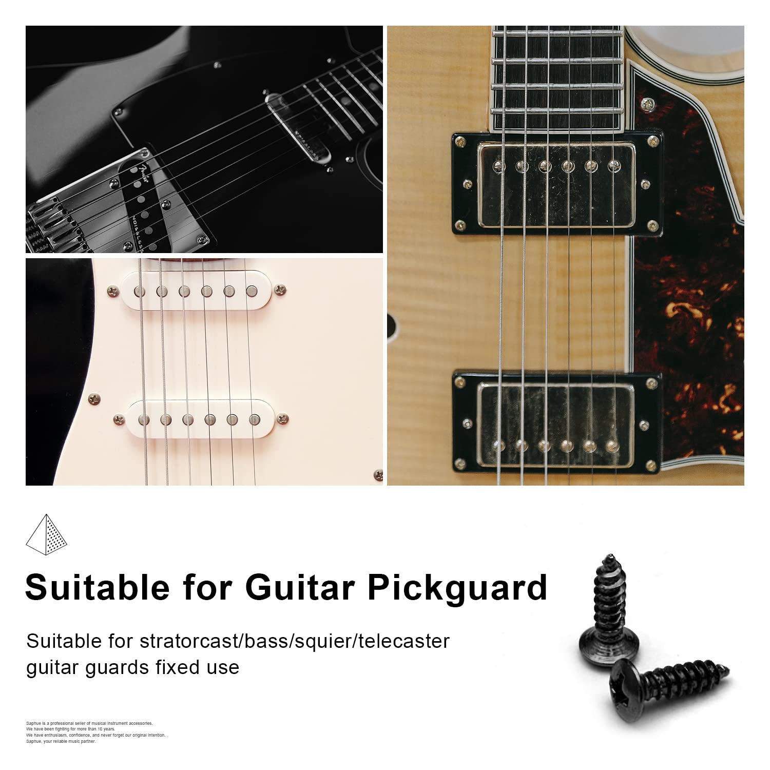 Maxcheer 100Pack Guitar & Bass Pickguard Screws For Strat & Tele (Black 100 Pack)