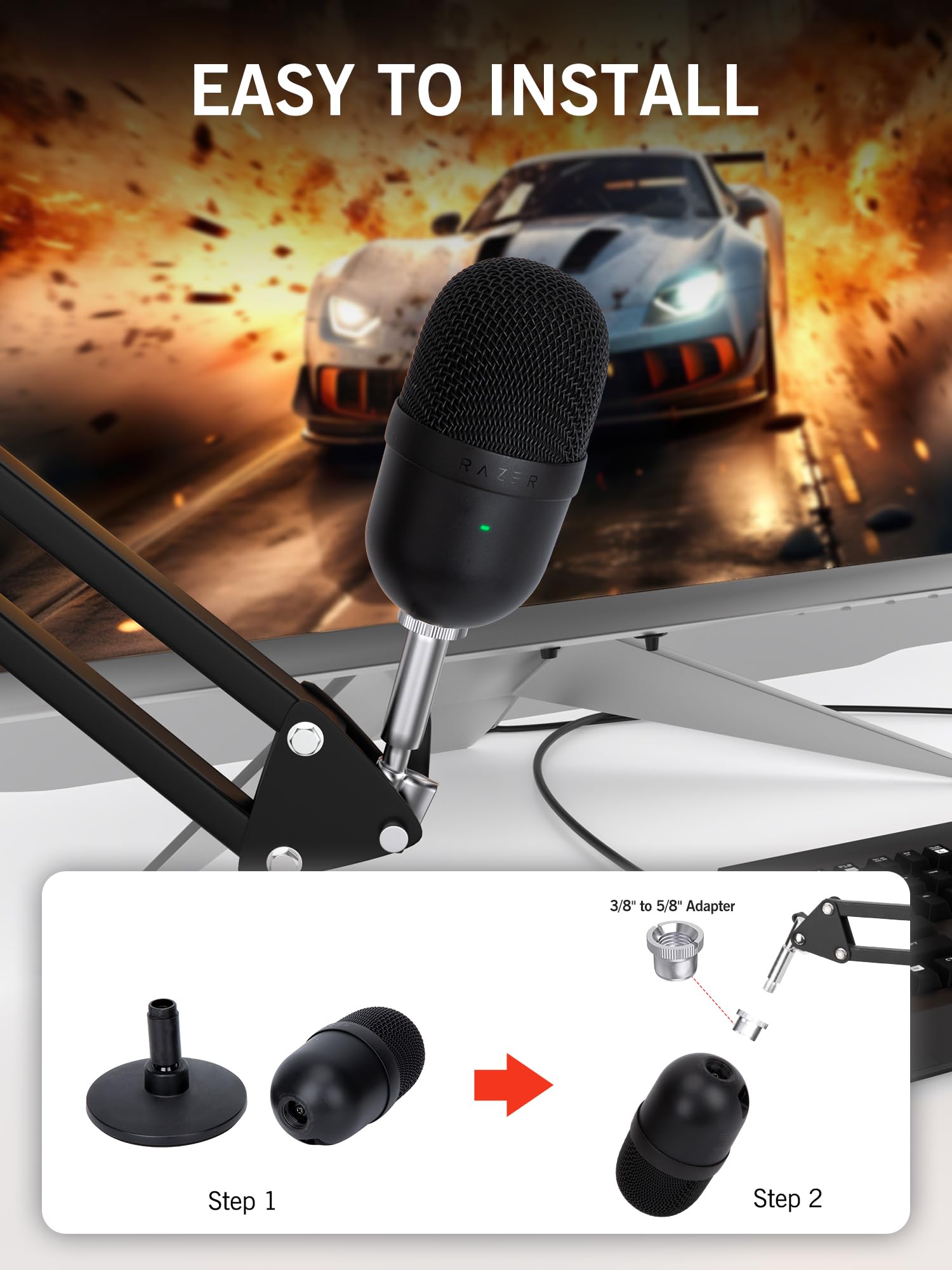 Seiren V3 Mini Boom Arm   Mic Arm For Razer Mini, Seiren V2, Seiren X And Most Microphone, Adjustable Boom Scissor Arm Stand Wit